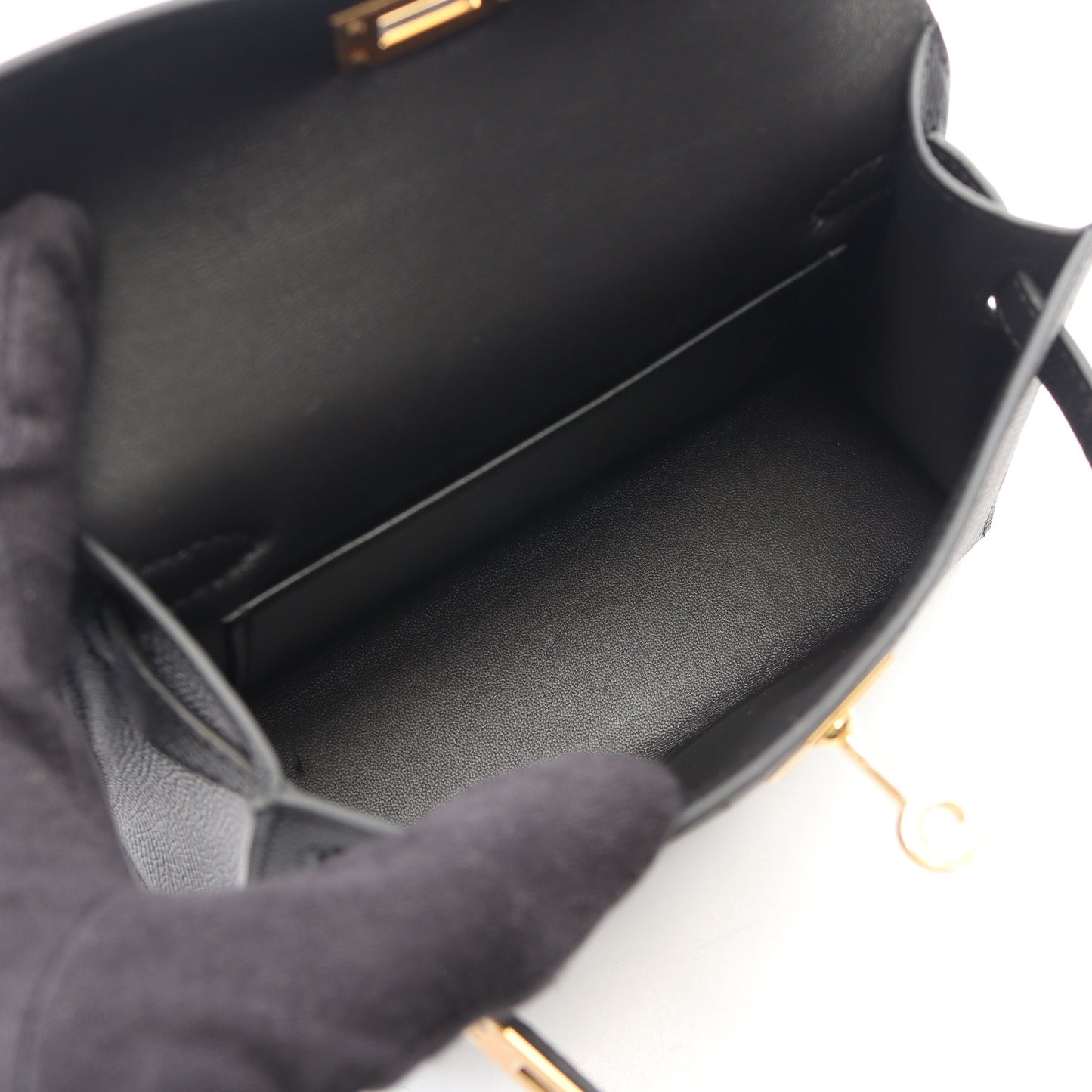 ミニケリー2 外縫い 2WAY ハンドバッグ ヴォーエプソン ブラック ゴールド金具 G刻印 エルメス