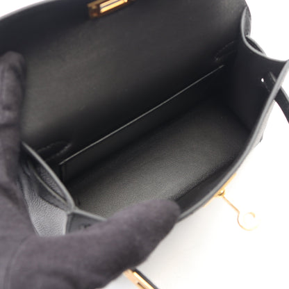 ミニケリー2 外縫い 2WAY ハンドバッグ ヴォーエプソン ブラック ゴールド金具 G刻印 エルメス