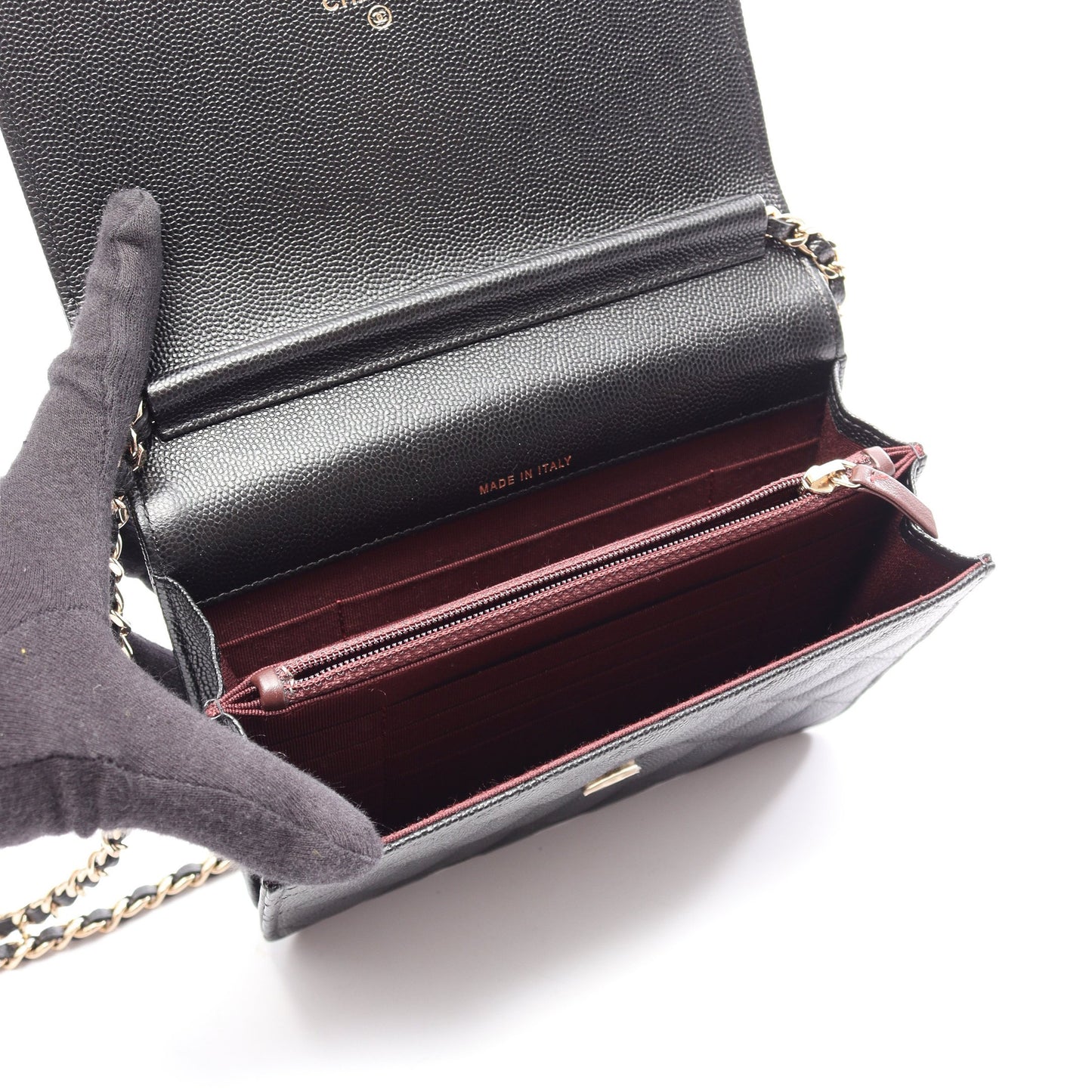マトラッセ チェーンウォレット キャビアスキン ブラック ゴールド金具 シャネル
