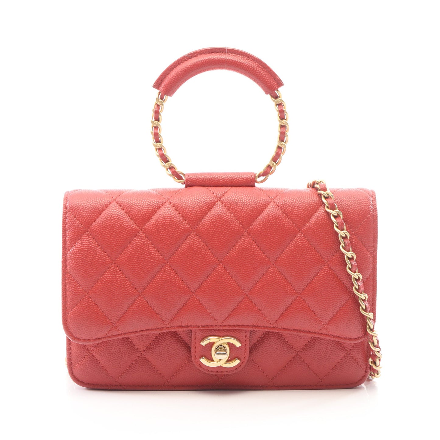 マトラッセ ループハンドル 2WAY チェーンウォレット キャビアスキン レッド ゴールド金具 シャネル バッグ CHANEL