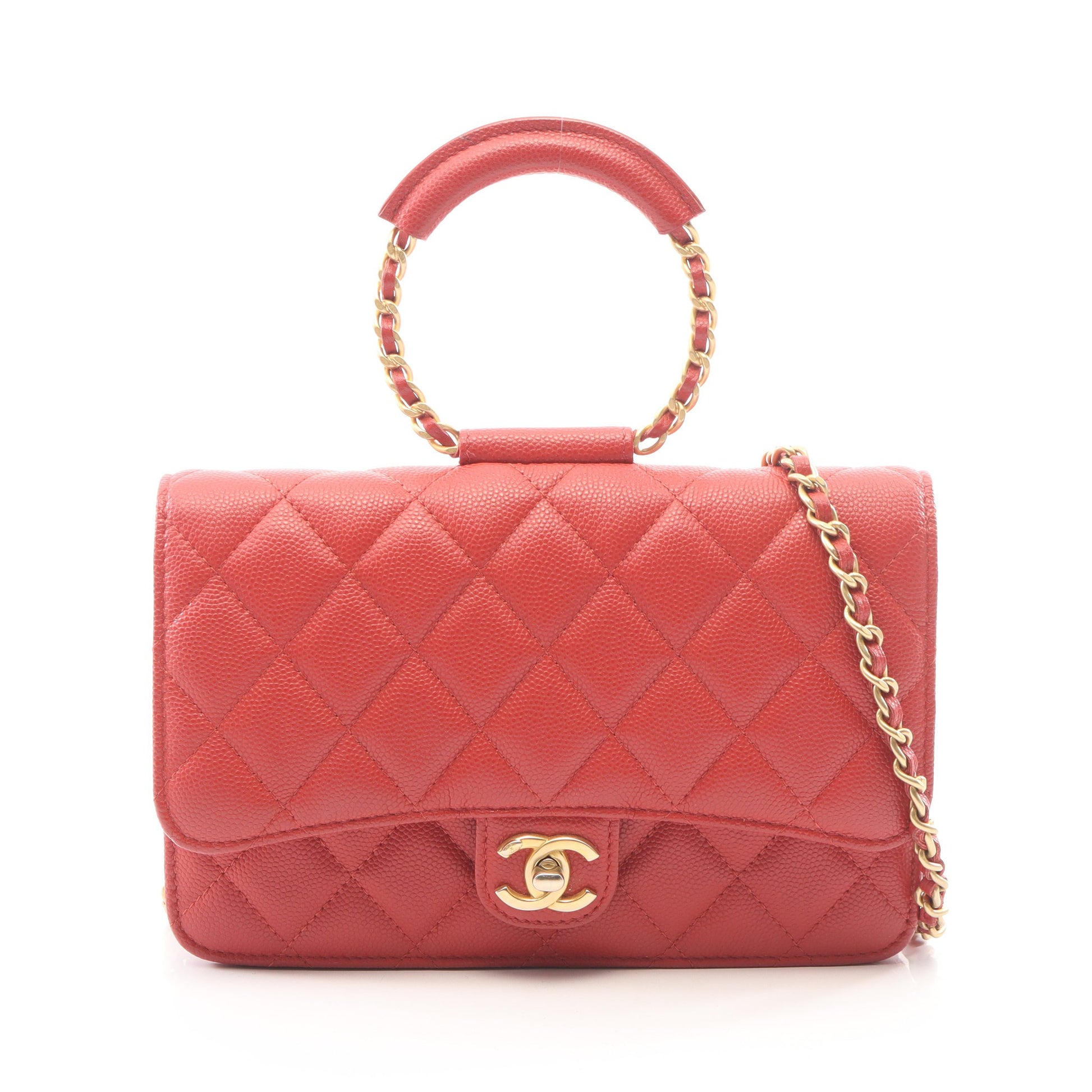 マトラッセ ループハンドル 2WAY チェーンウォレット キャビアスキン レッド ゴールド金具 シャネル バッグ CHANEL