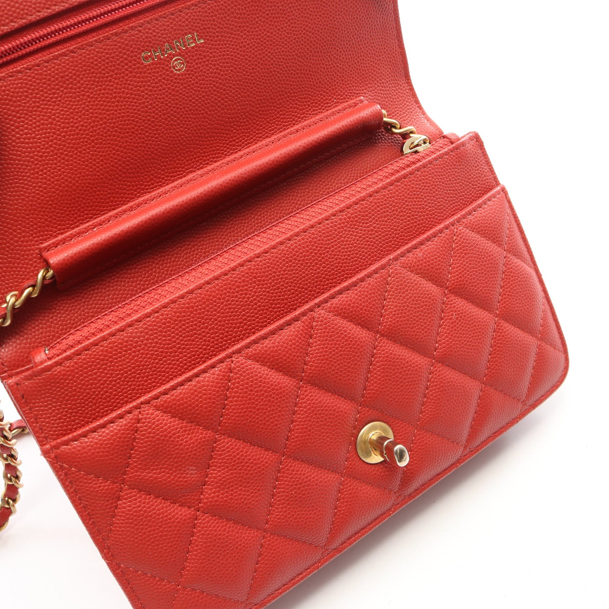 マトラッセ ループハンドル 2WAY チェーンウォレット キャビアスキン レッド ゴールド金具 シャネル バッグ CHANEL