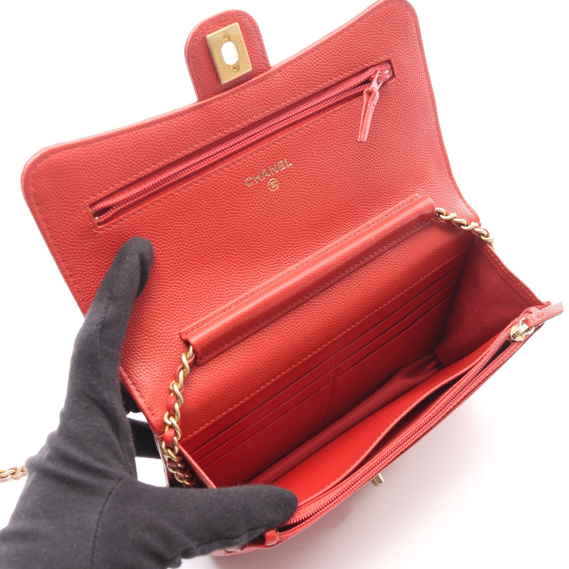 マトラッセ ループハンドル 2WAY チェーンウォレット キャビアスキン レッド ゴールド金具 シャネル バッグ CHANEL