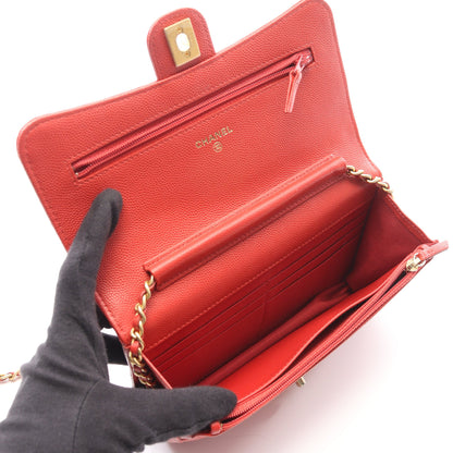 マトラッセ ループハンドル 2WAY チェーンウォレット キャビアスキン レッド ゴールド金具 シャネル バッグ CHANEL