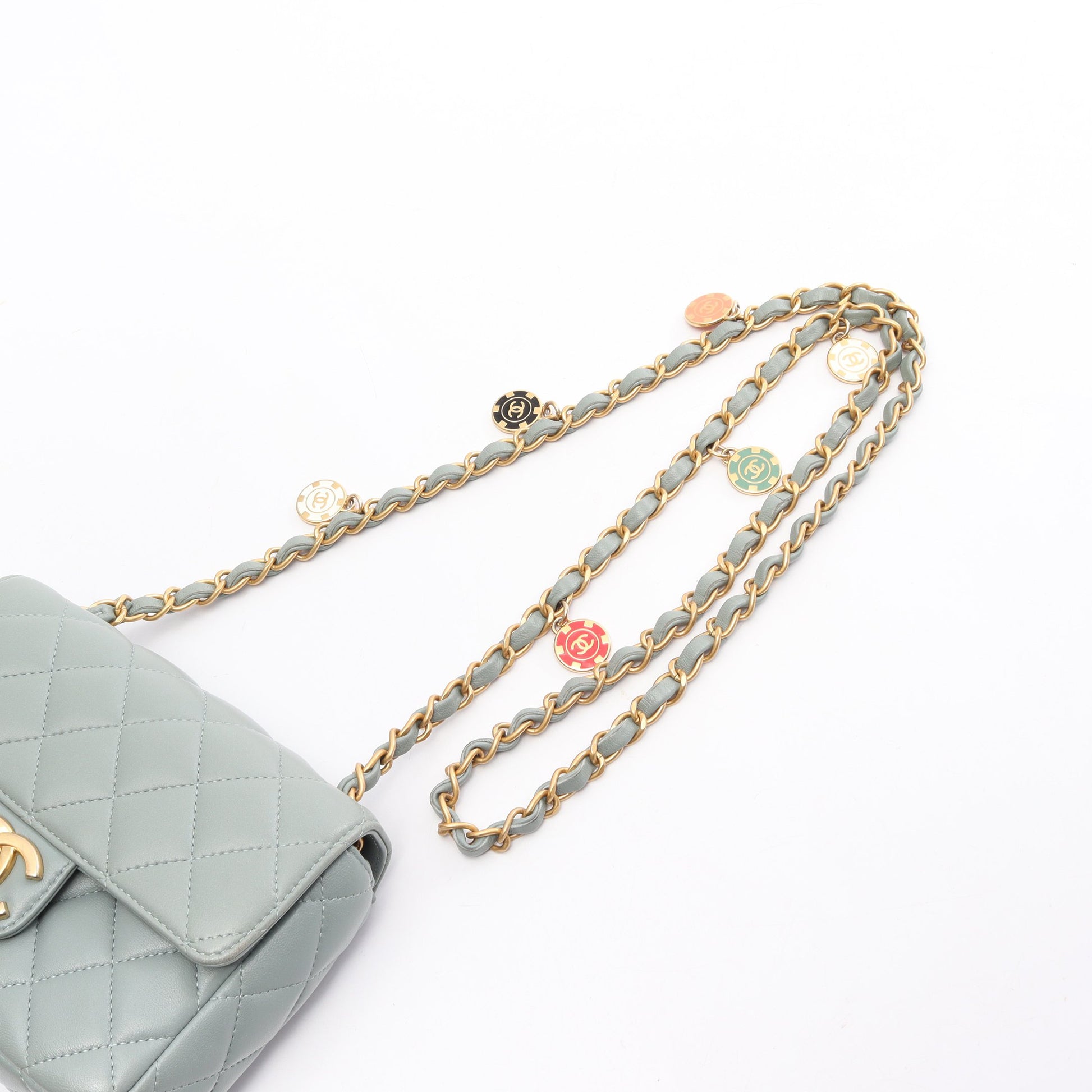 ミニマトラッセ チェーンショルダーバッグ ラムスキン ライトグリーン ゴールド金具 シャネル バッグ CHANEL