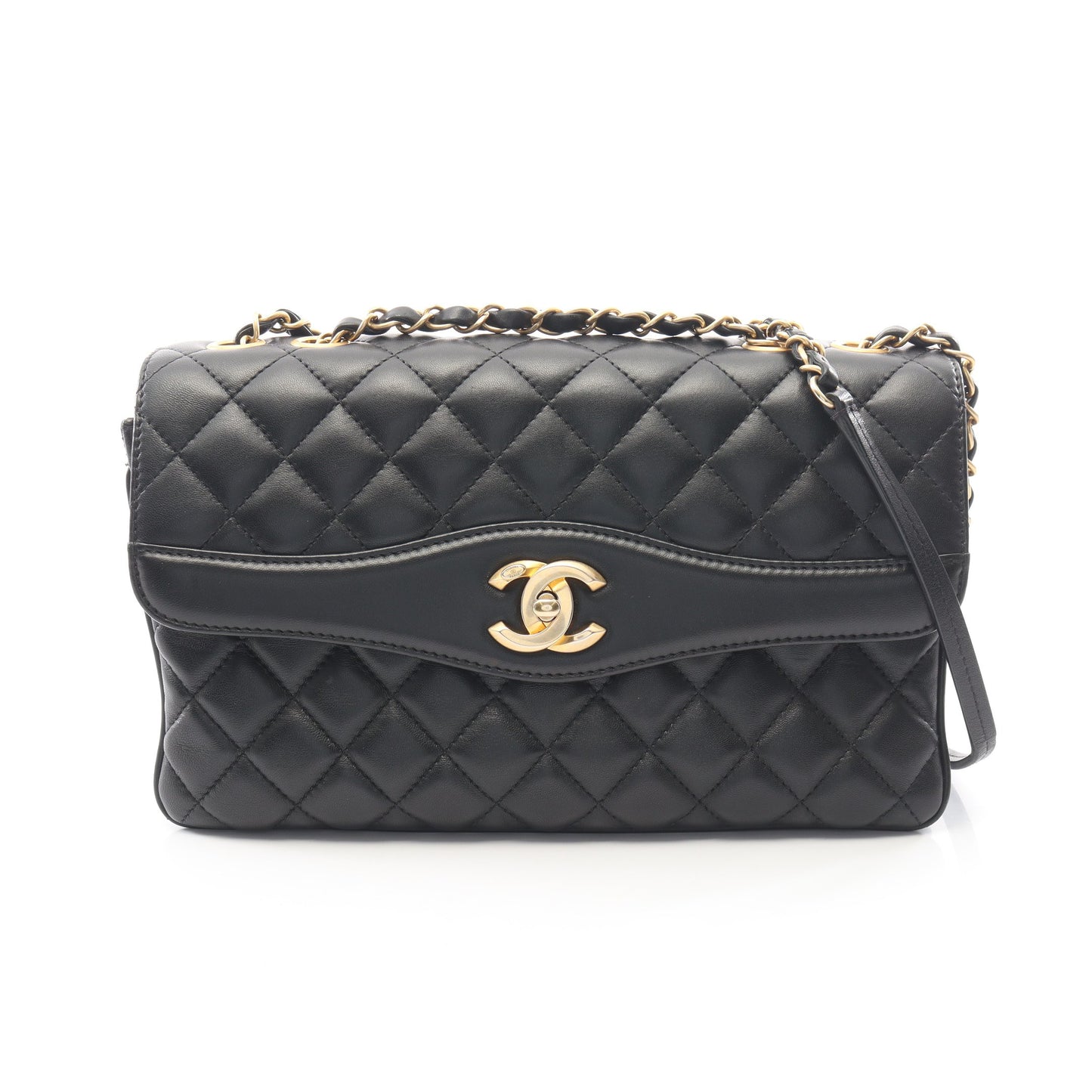 マトラッセ チェーンショルダーバッグ ラムスキン ブラック ゴールド金具 シャネル バッグ CHANEL