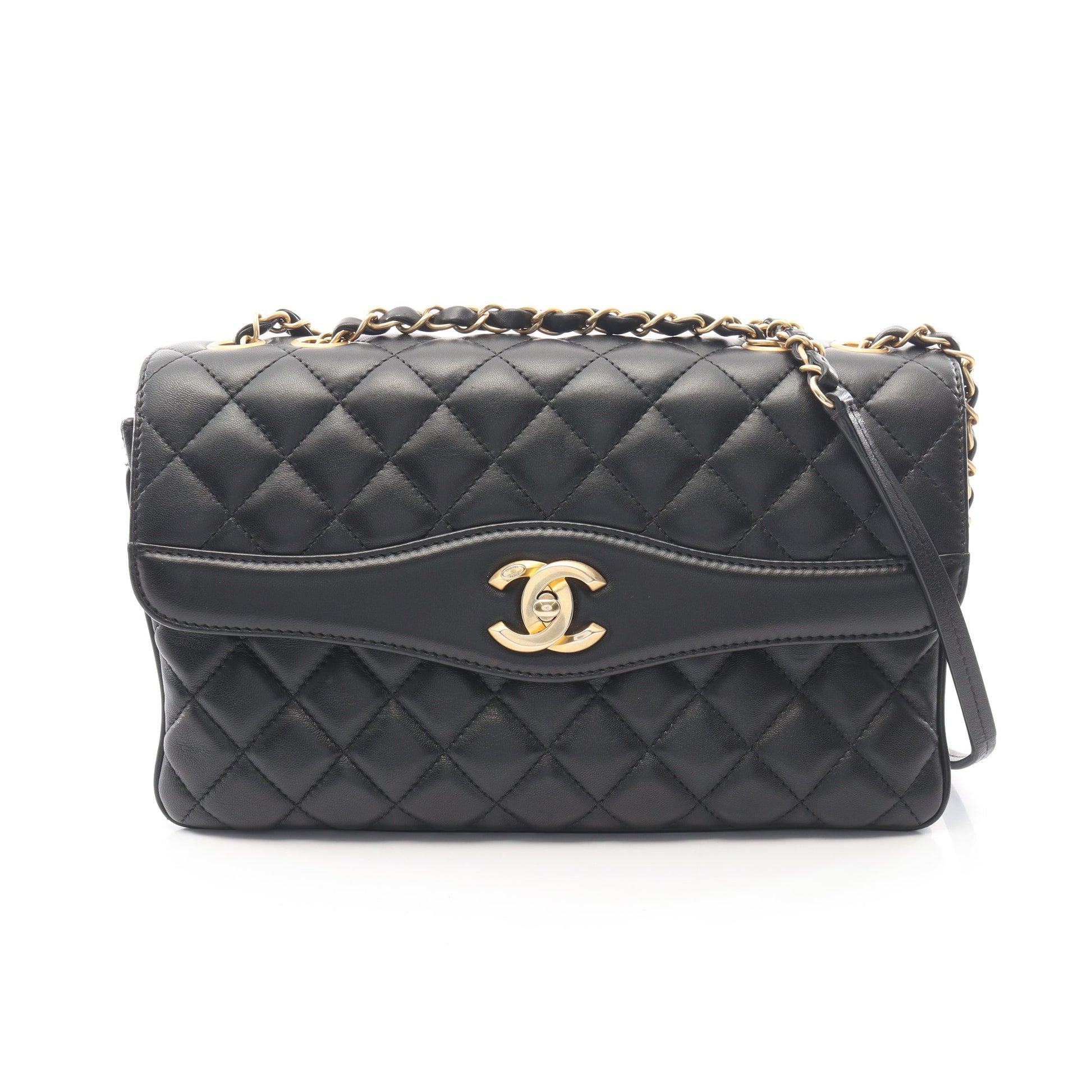 マトラッセ チェーンショルダーバッグ ラムスキン ブラック ゴールド金具 シャネル バッグ CHANEL