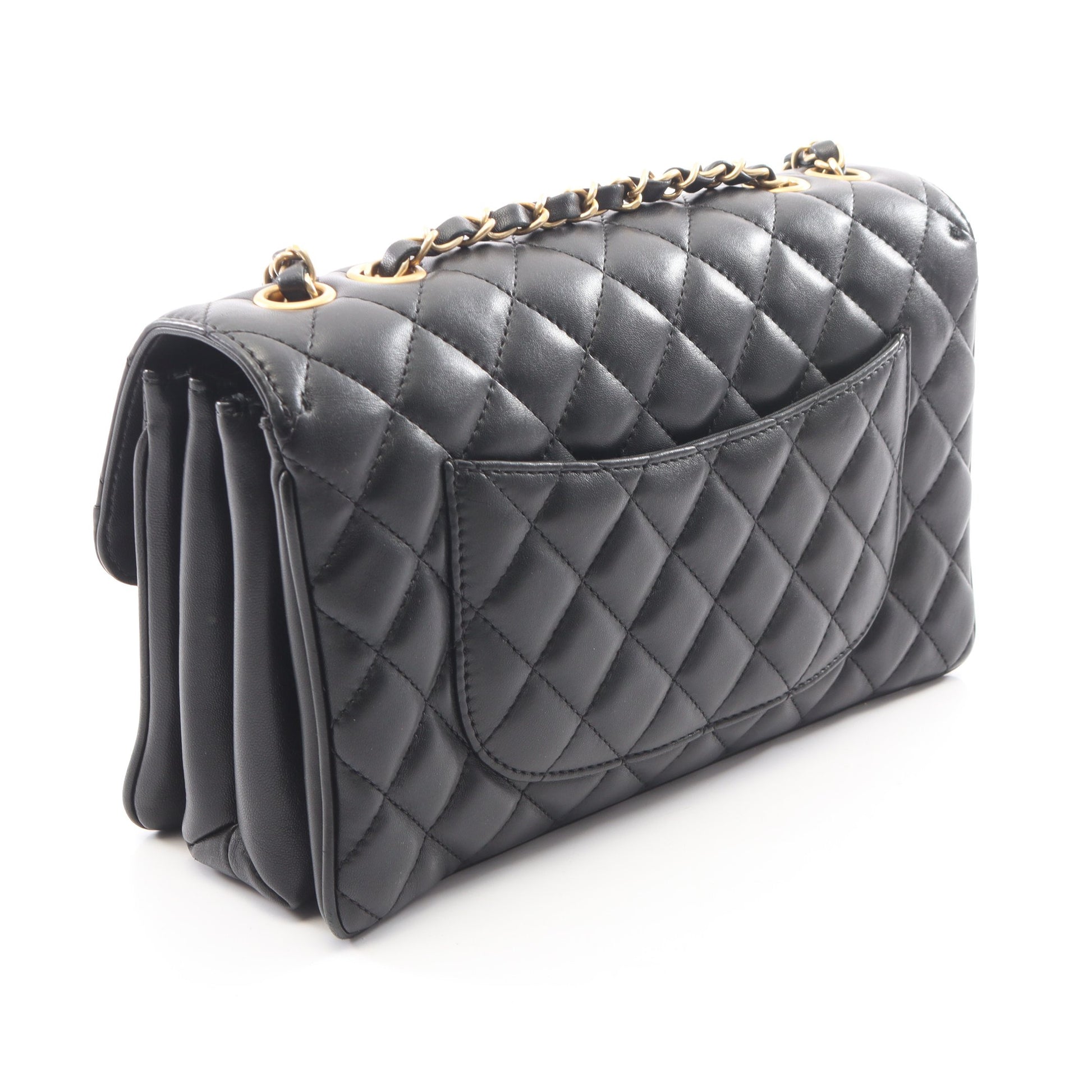 マトラッセ チェーンショルダーバッグ ラムスキン ブラック ゴールド金具 シャネル バッグ CHANEL