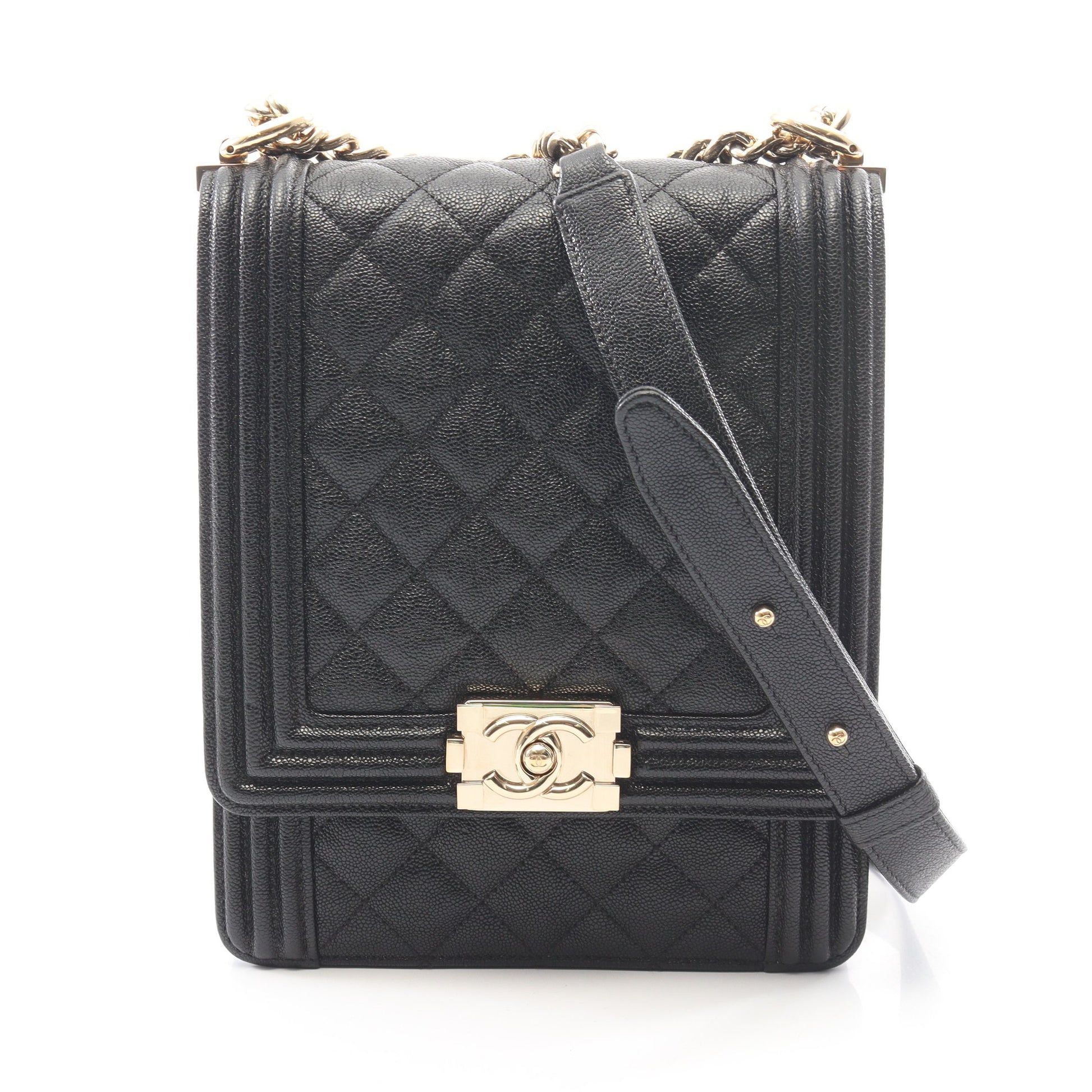 ボーイシャネル マトラッセ チェーンショルダーバッグ キャビアスキン ブラック ゴールド金具 シャネル バッグ CHANEL
