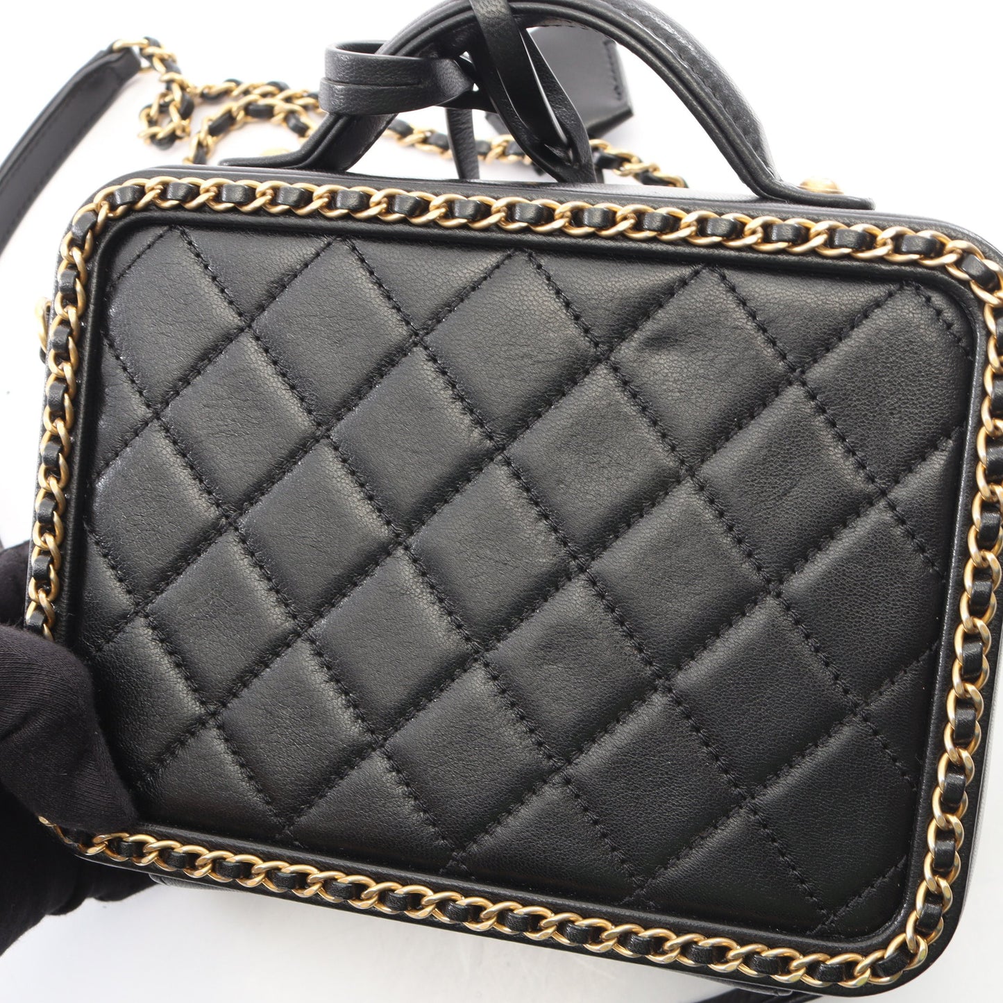 CCフィリグリー スモール バニティバッグ 2WAY チェーンショルダーバッグ ラムスキン ブラック ゴールド金具 シャネル バッグ CHANEL