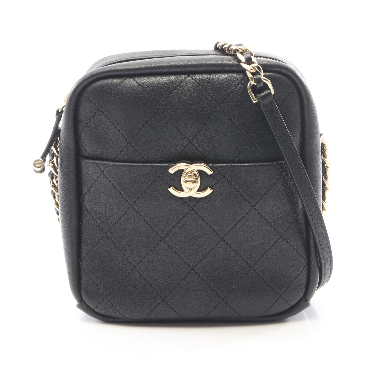 マトラッセ スモール チェーンショルダーバッグ ラムスキン ブラック ゴールド金具 シャネル バッグ CHANEL