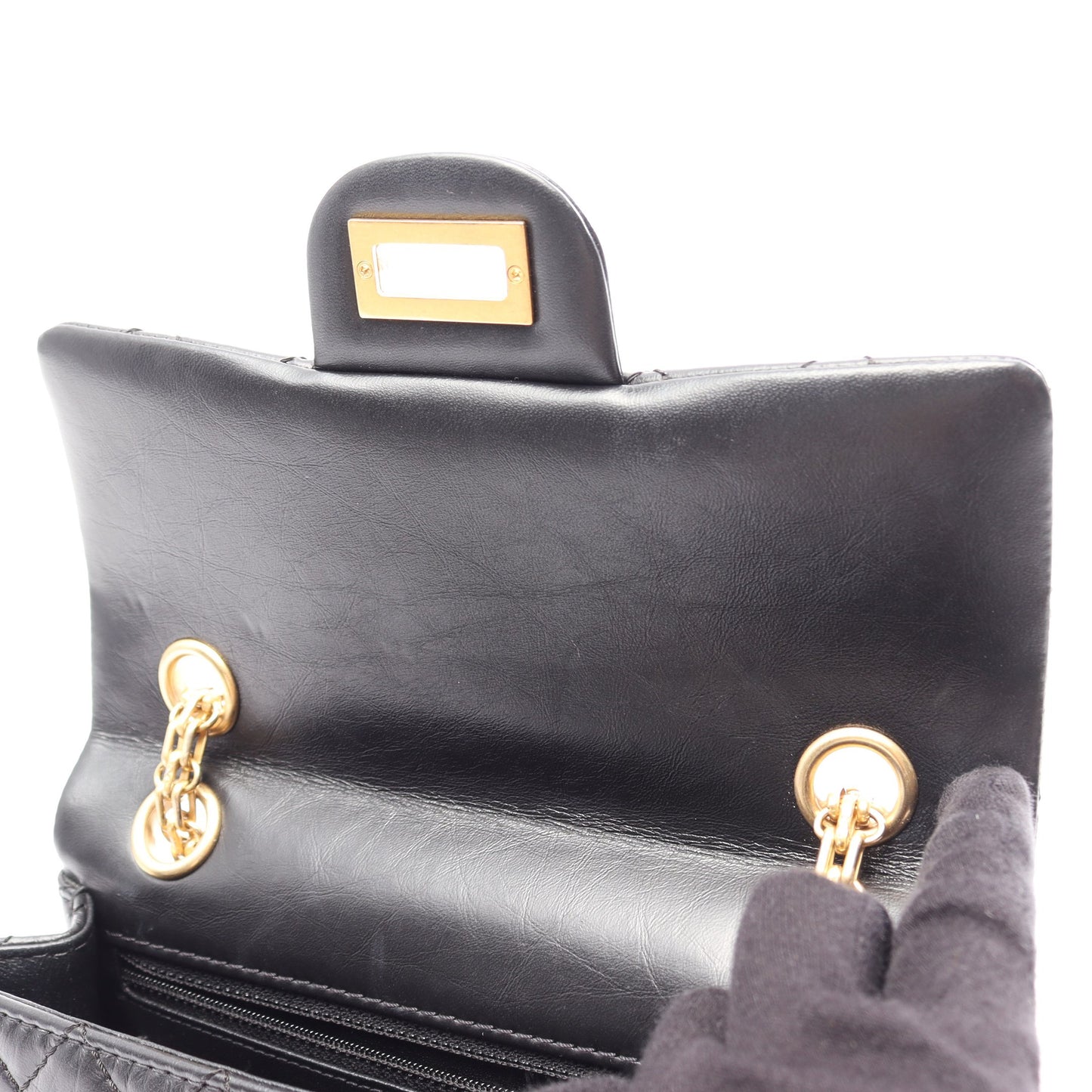 2.55 ミニマトラッセ Wチェーンショルダーバッグ エイジドカーフスキン ブラック ゴールド金具 シャネル