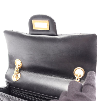 2.55 ミニマトラッセ Wチェーンショルダーバッグ エイジドカーフスキン ブラック ゴールド金具 シャネル
