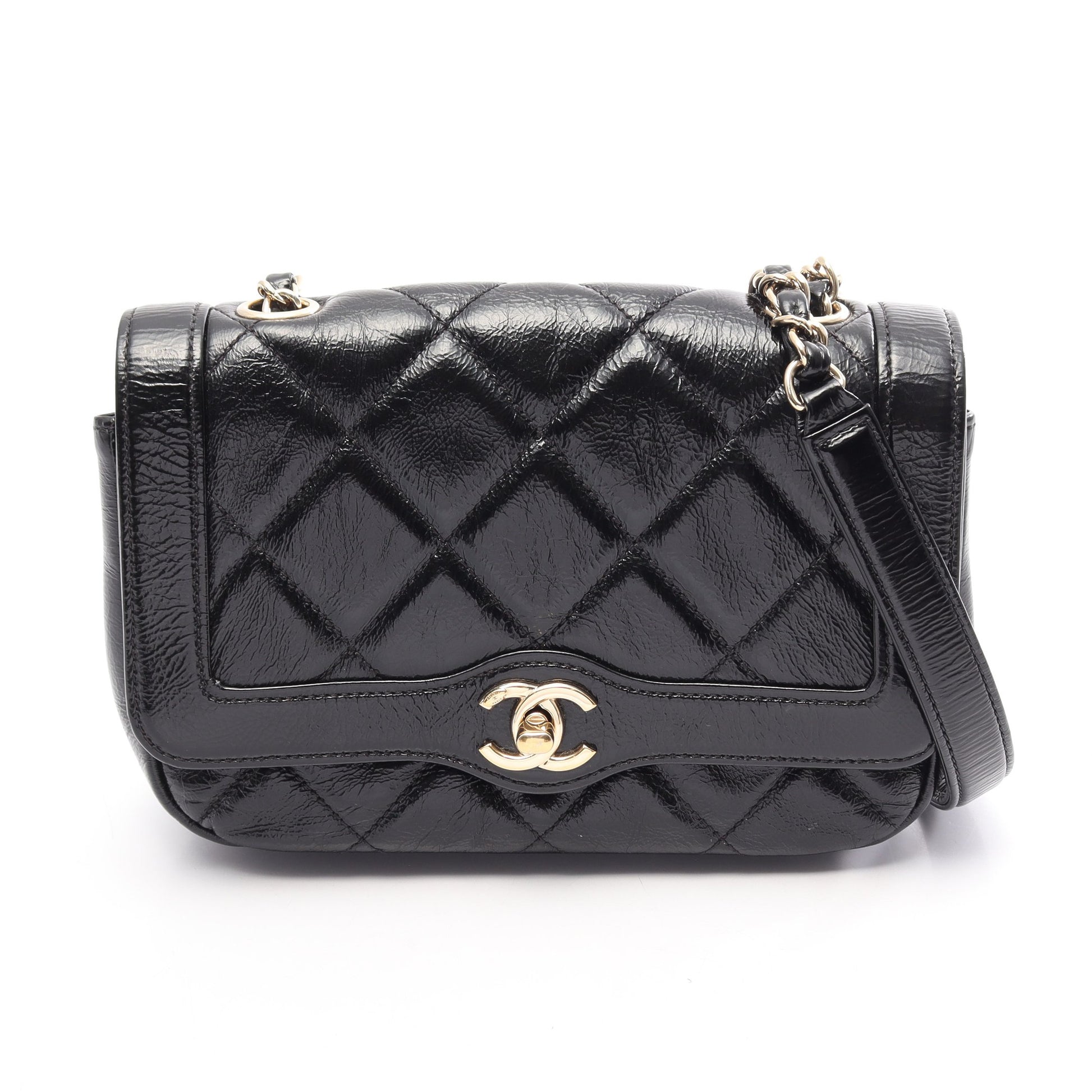 マトラッセ チェーンショルダーバッグ レザー ブラック ゴールド金具 シャネル バッグ CHANEL
