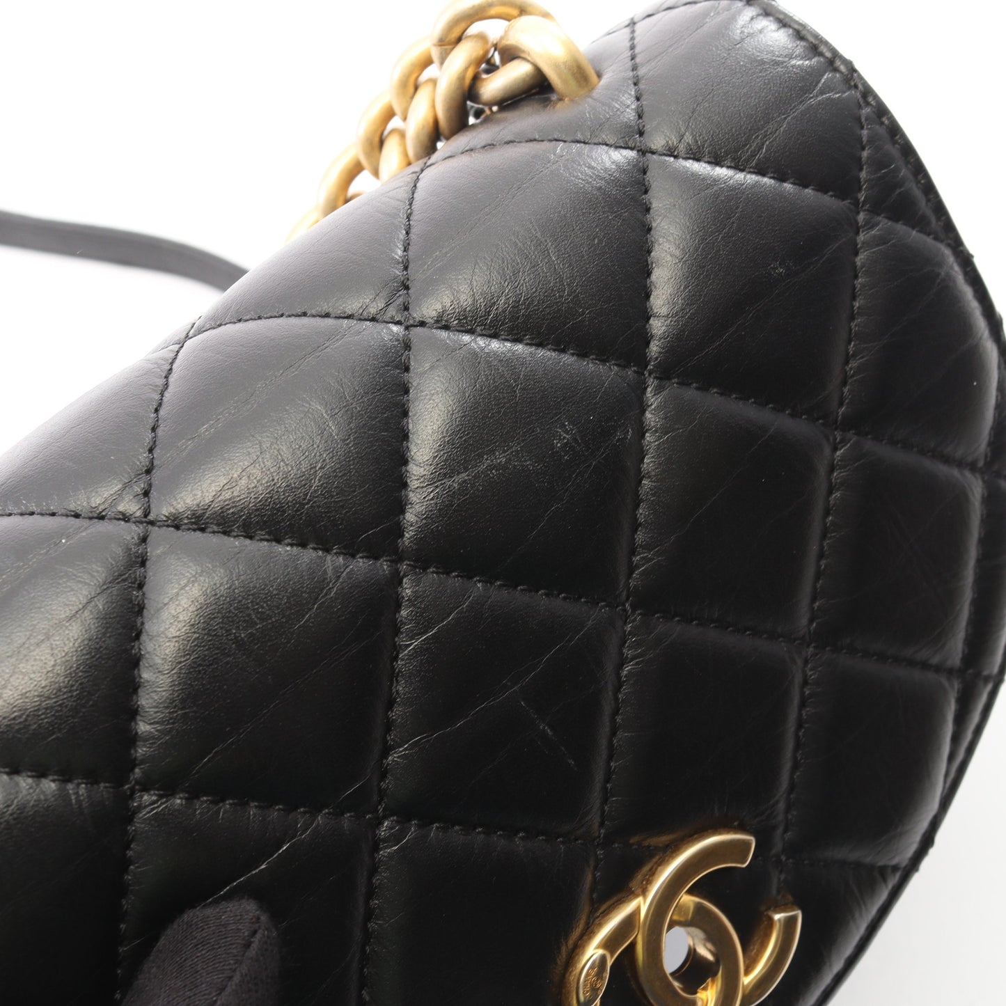 マトラッセ 2WAY チェーンショルダーバッグ レザー キャビアスキン ブラック ゴールド金具 シャネル バッグ CHANEL