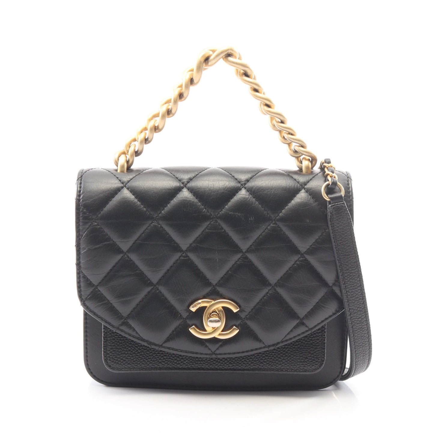 マトラッセ 2WAY チェーンショルダーバッグ レザー キャビアスキン ブラック ゴールド金具 シャネル バッグ CHANEL