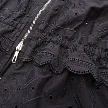 刺繍 パンチング ノースリーブ ジップアップ ブラウス コットン ブラック エルメス