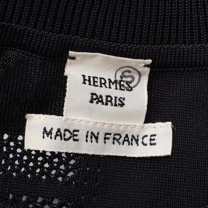 ツイルレーヌ EN DESORDRE FINESSE スカーフ切替 フレンチスリーブ ニット シルク ナイロン ブラック オフホワイト エルメス