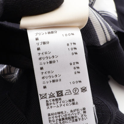 ツイルレーヌ EN DESORDRE FINESSE スカーフ切替 フレンチスリーブ ニット シルク ナイロン ブラック オフホワイト エルメス