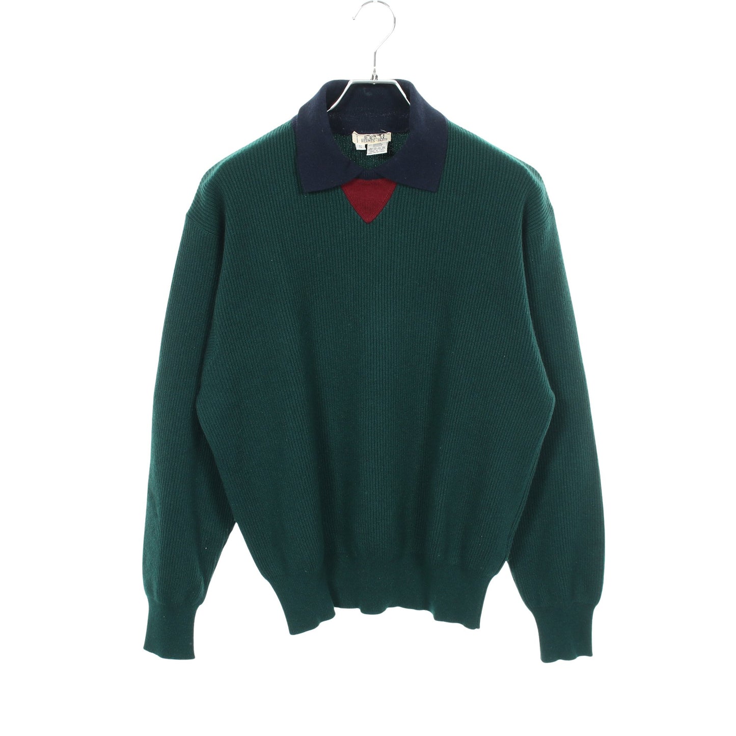 襟付き ニット カシミヤ グリーン ネイビー ボルドー エルメス