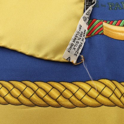 カレ90 LES TAMBOURS スカーフ シルク ブルー イエロー マルチカラー エルメス