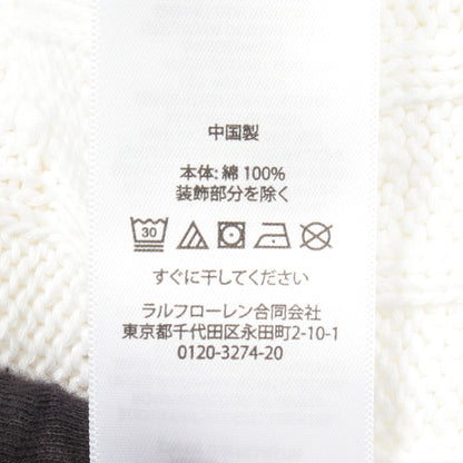ロゴ刺繍 ポケット付き 半袖 ケーブル ニット コットン ホワイト ポロラルフローレン
