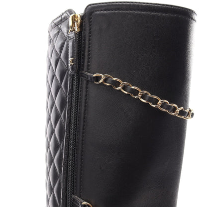 マトラッセ チェーン ロング ブーツ レザー エナメルレザー ブラック シャネル シューズ CHANEL