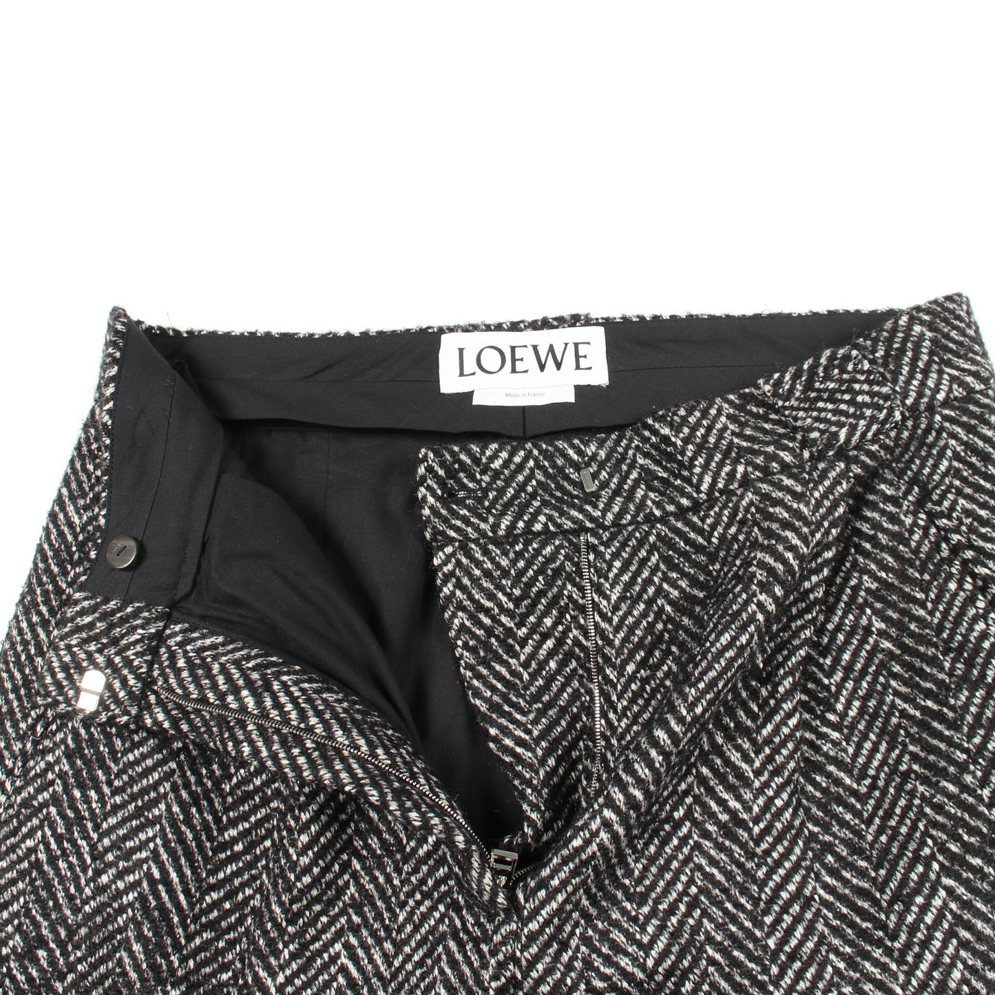 ヘリンボーン パンツ ウール ブラック オフホワイト ロエベ ボトムス LOEWE