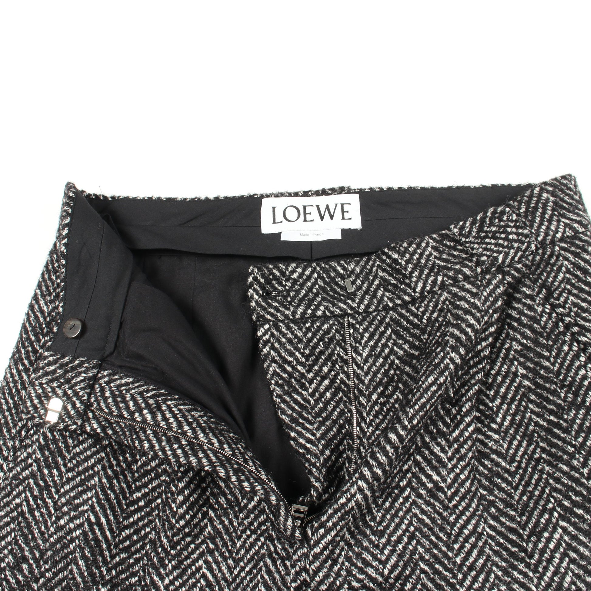 ヘリンボーン パンツ ウール ブラック オフホワイト ロエベ ボトムス LOEWE