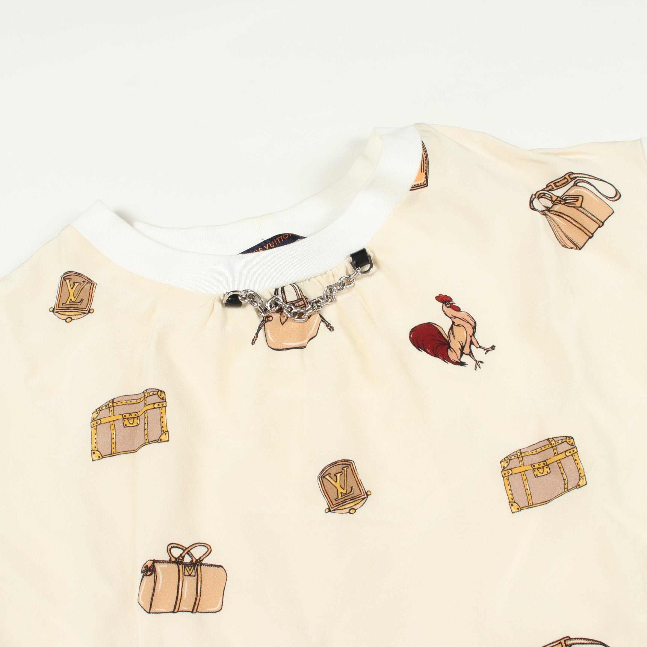 トラベルグラフィック チェーン付き 半袖Tシャツ コットン シルク オフ