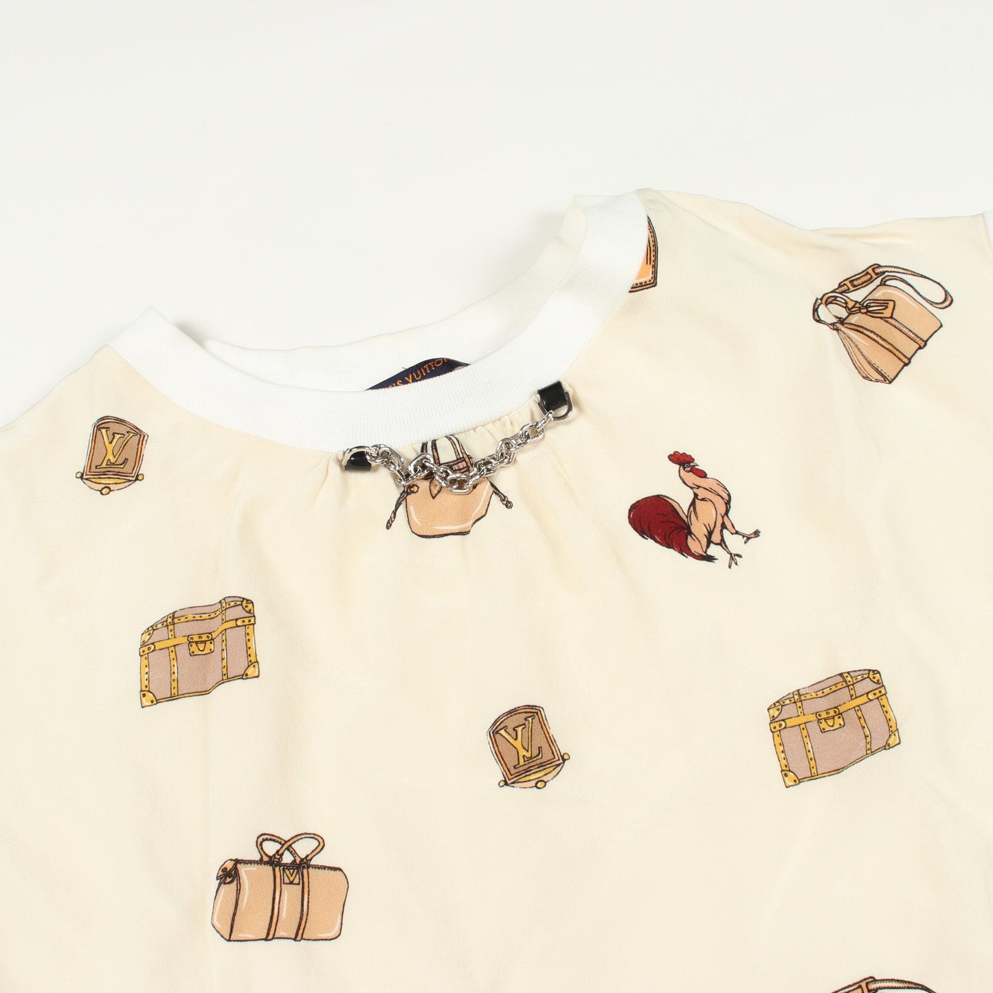 トラベルグラフィック チェーン付き 半袖Tシャツ コットン シルク オフホワイト マルチカラー ルイヴィトン