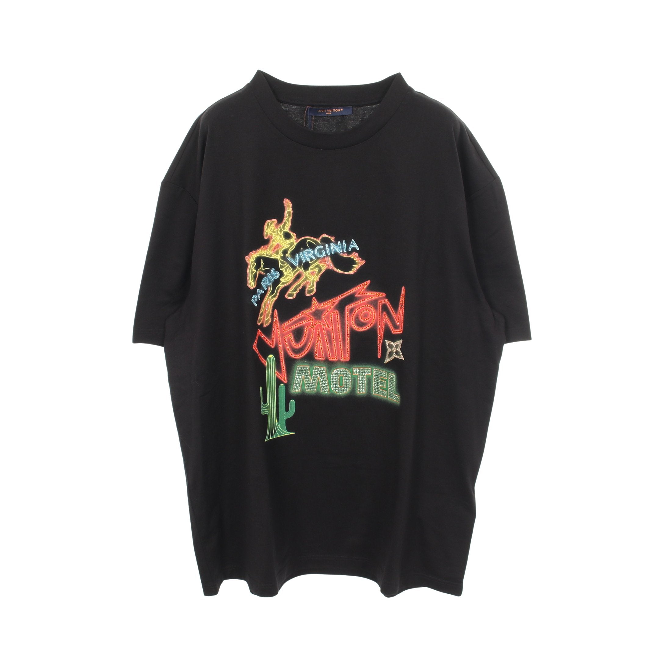 グラフィックエンベリッシュド 半袖Tシャツ コットン ブラック マルチ
