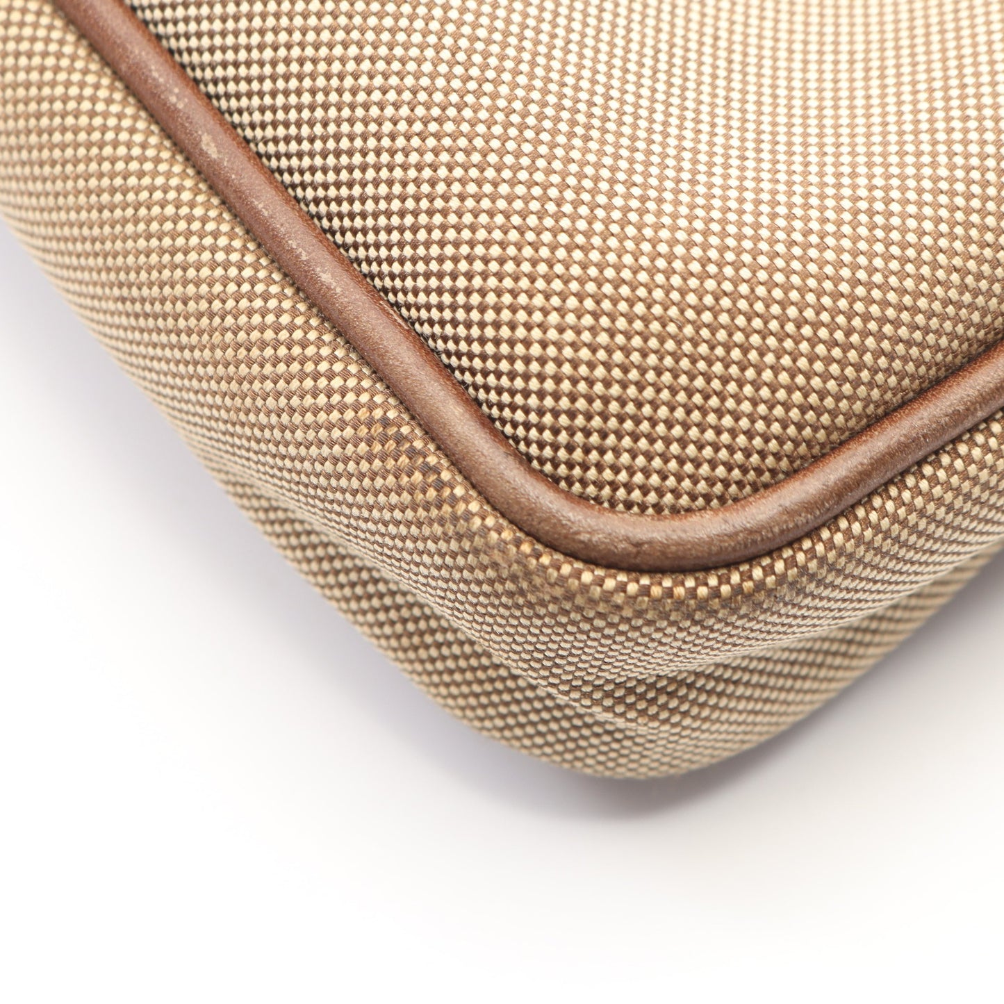 LOGO JACQUARD ロゴ ジャガード ショルダーバッグ キャンバス レザー ベージュ ダークブラウン プラダ