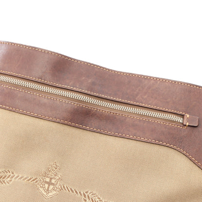 LOGO JACQUARD ロゴ ジャガード ショルダーバッグ キャンバス レザー ベージュ ダークブラウン プラダ