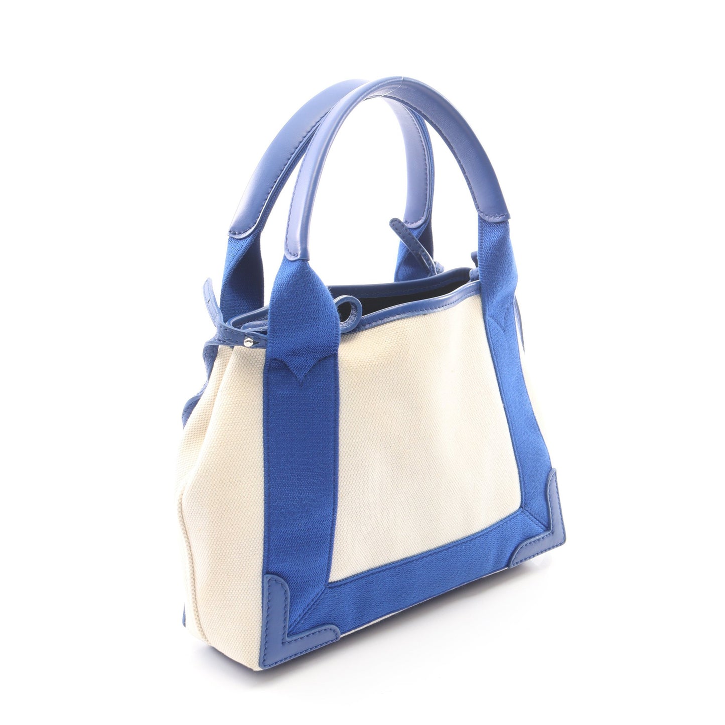 ネイビーカバ XS 2WAY ハンドバッグ キャンバス レザー アイボリー ブルー バレンシアガ