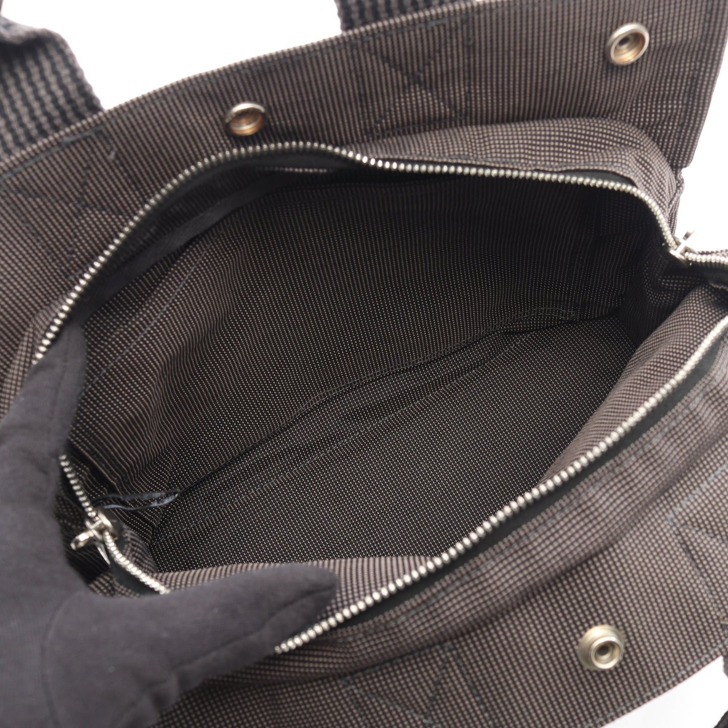 エールラインPM ハンドバッグ トートバッグ ナイロンキャンバス ダークグレー シルバー金具 エルメス