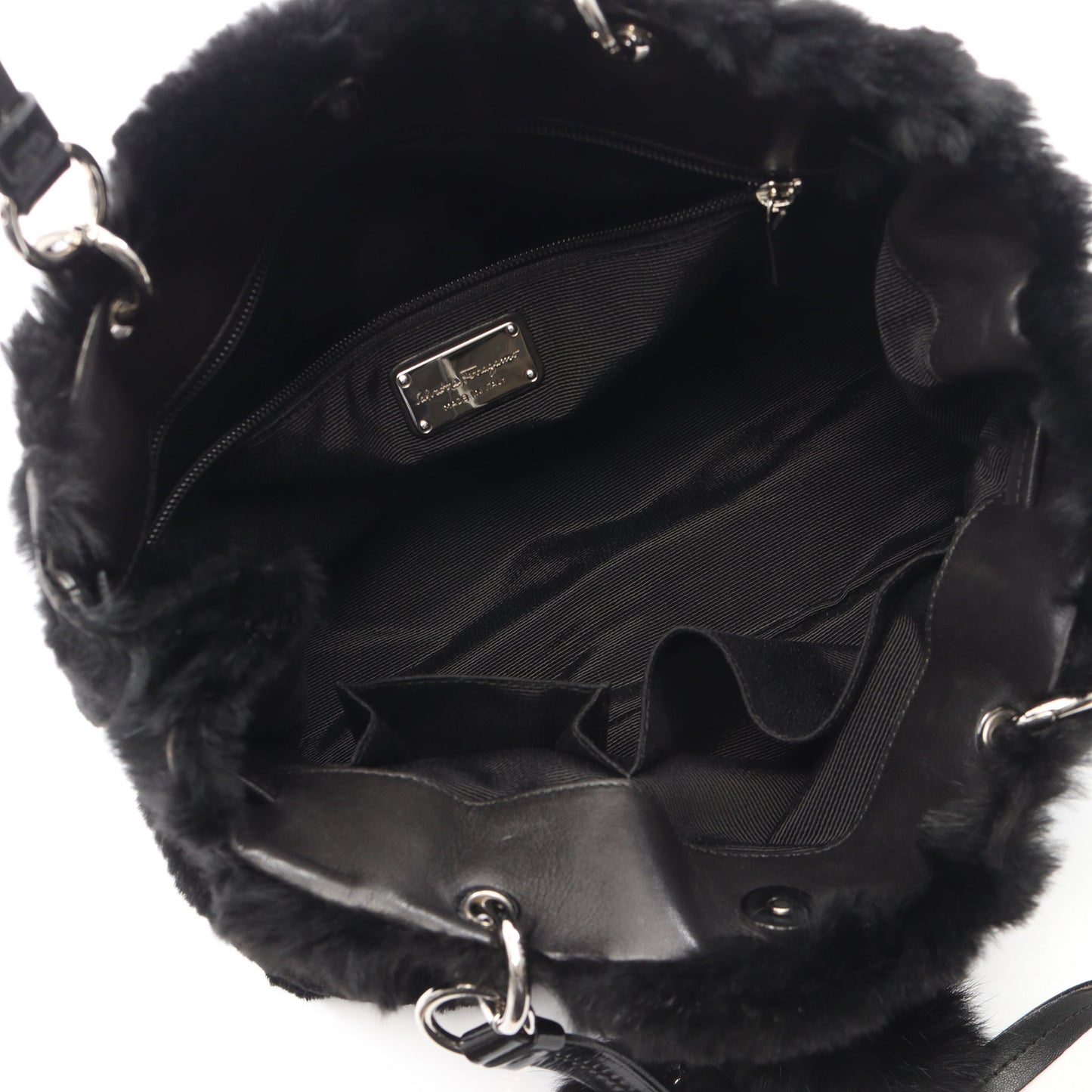 ヴァラリボン ハンドバッグ ファー レザー ブラック フェラガモスポーツ バッグ Salvatore Ferragamo SPORT