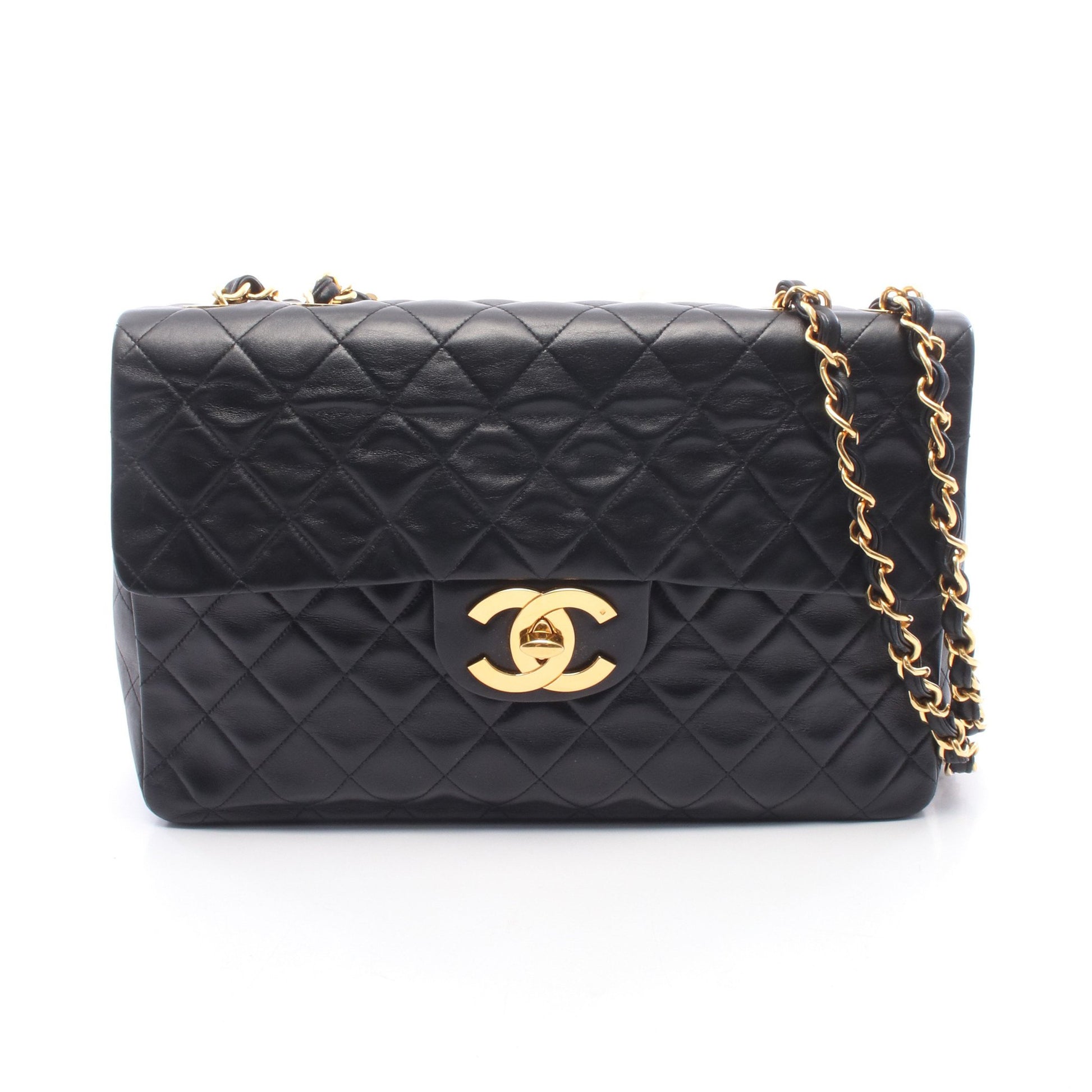 デカマトラッセ34 Wチェーンショルダーバッグ ラムスキン ブラック ゴールド金具 シャネル バッグ CHANEL
