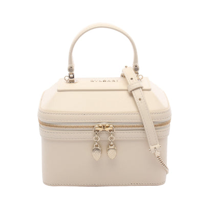 セルペンティ ジュエリーボックス 2WAY バニティバッグ ハンドバッグ レザー アイボリー ブルガリ バッグ BVLGARI