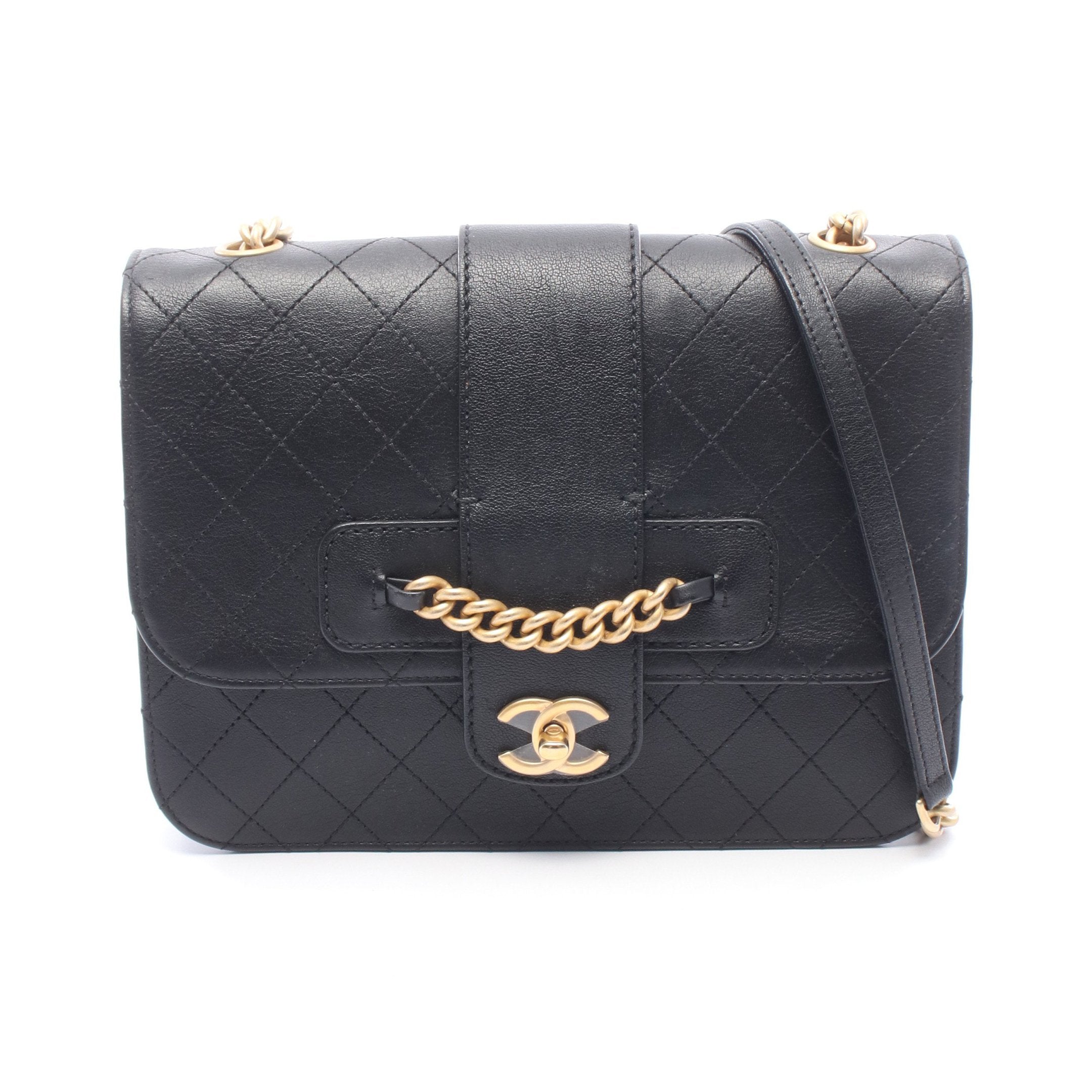 ★要リペア★CHANEL マトラッセ チェーンショルダーバッグ マトラッセ チェーンショルダーバッグ レザー ブラック ゴールド金具