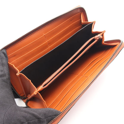 マイクログッチシマ ラウンドファスナー長財布 レザー オレンジ グッチ