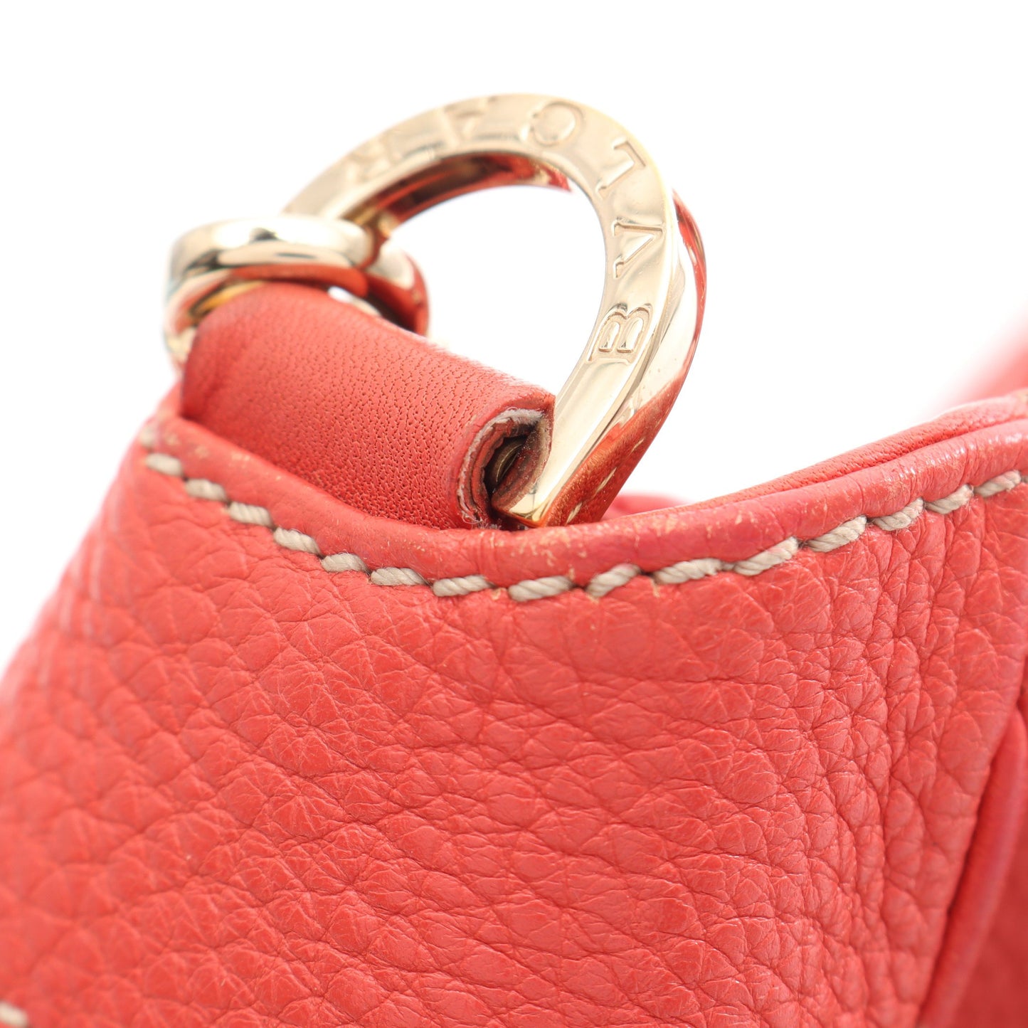 ロゴマニア 2WAY ハンドバッグ キャンバス レザー ベージュ コーラルピンク ブルガリ バッグ BVLGARI