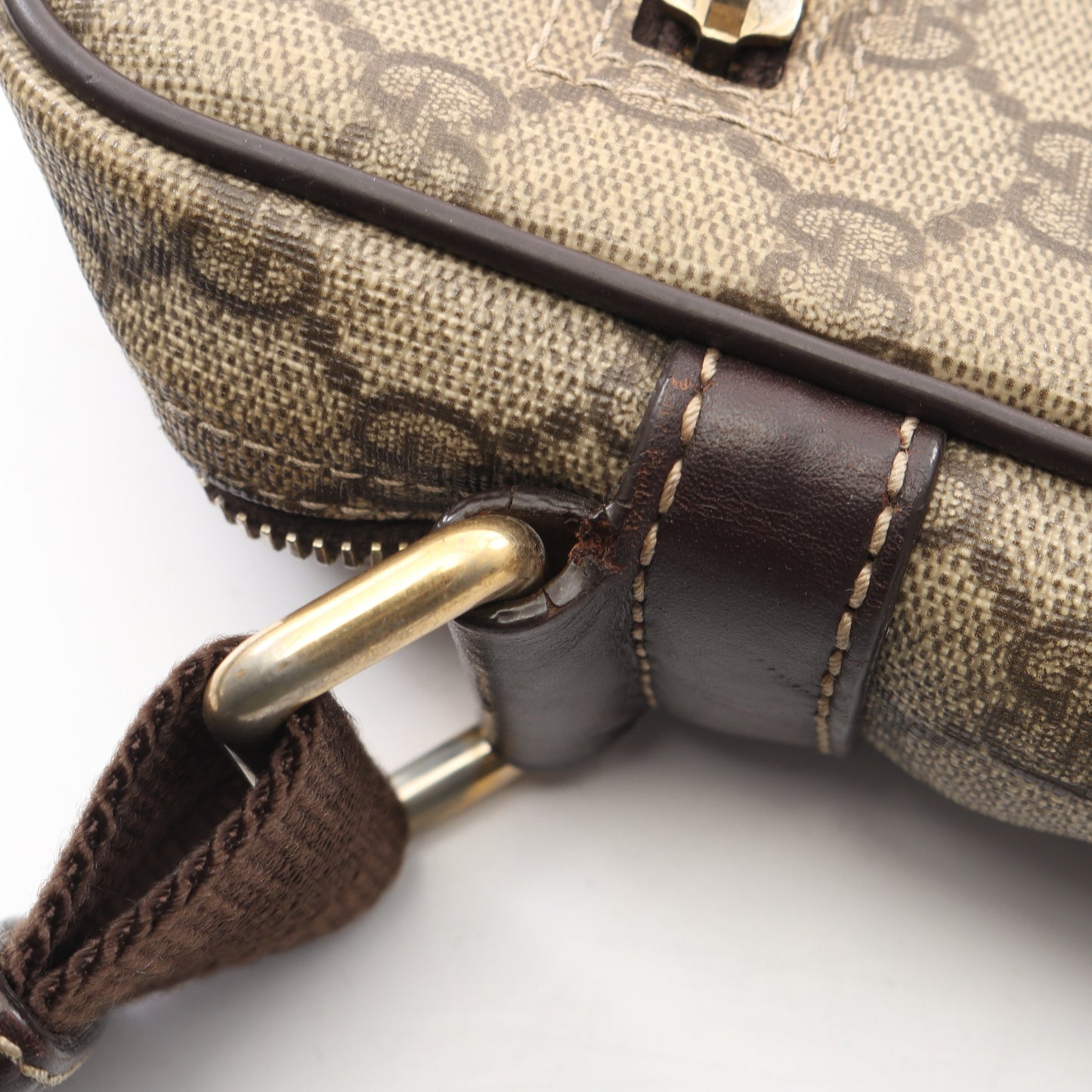 GGスプリーム ショルダーバッグ PVC レザー ベージュ ダークブラウン グッチ バッグ GUCCI