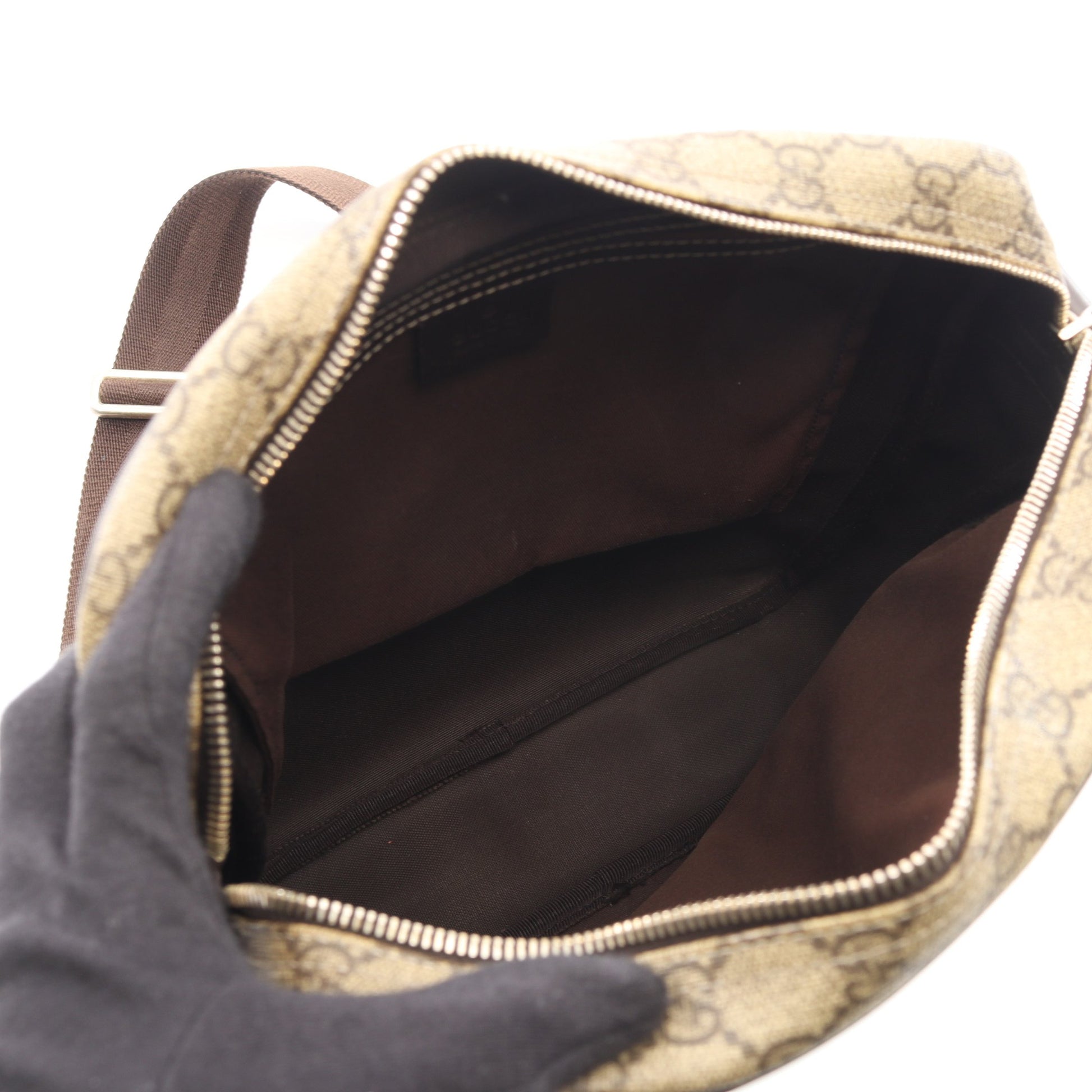 GGスプリーム ショルダーバッグ PVC レザー ベージュ ダークブラウン グッチ バッグ GUCCI