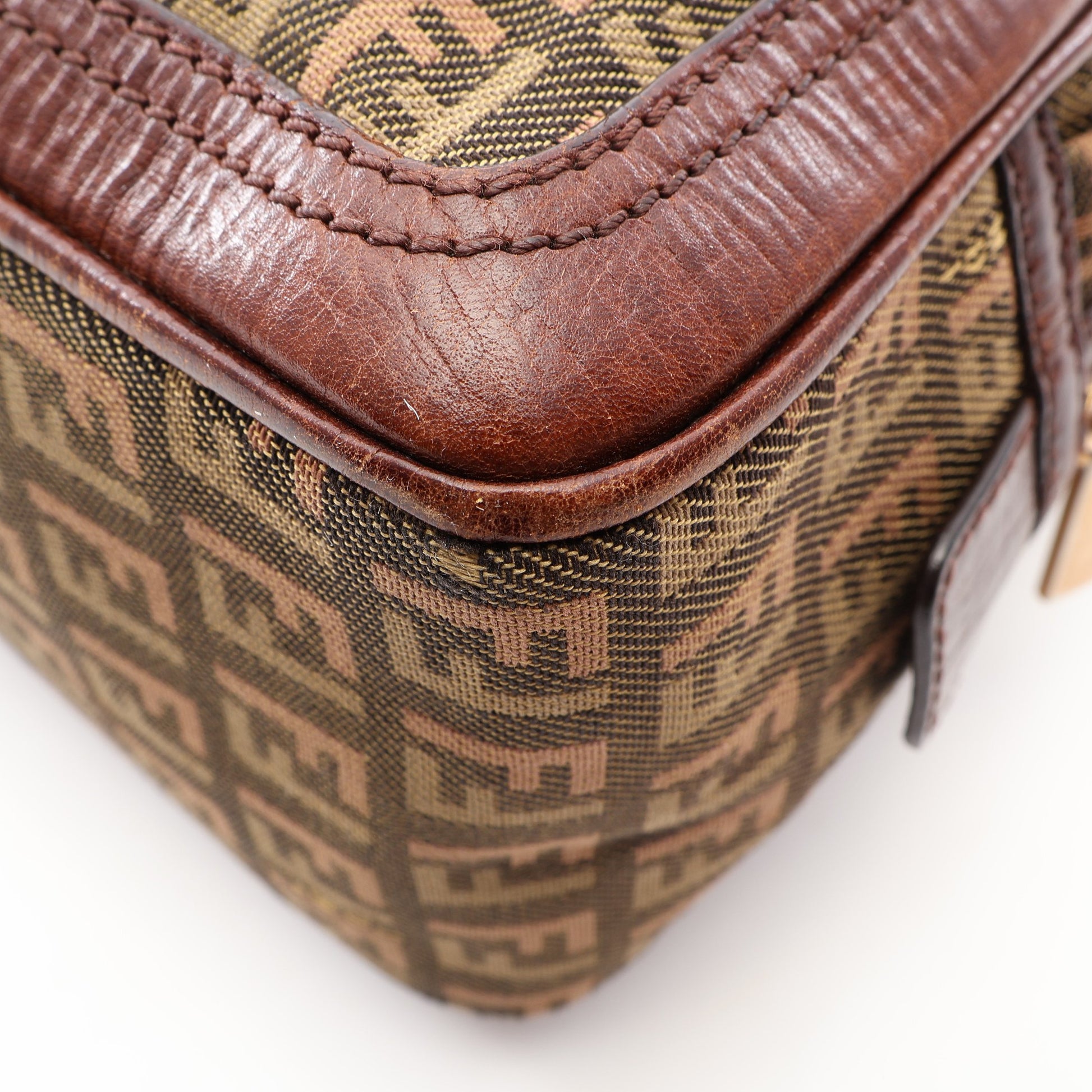 ズッキーノ ハンドバッグ キャンバス レザー カーキグリーン ブラウン フェンディ バッグ FENDI