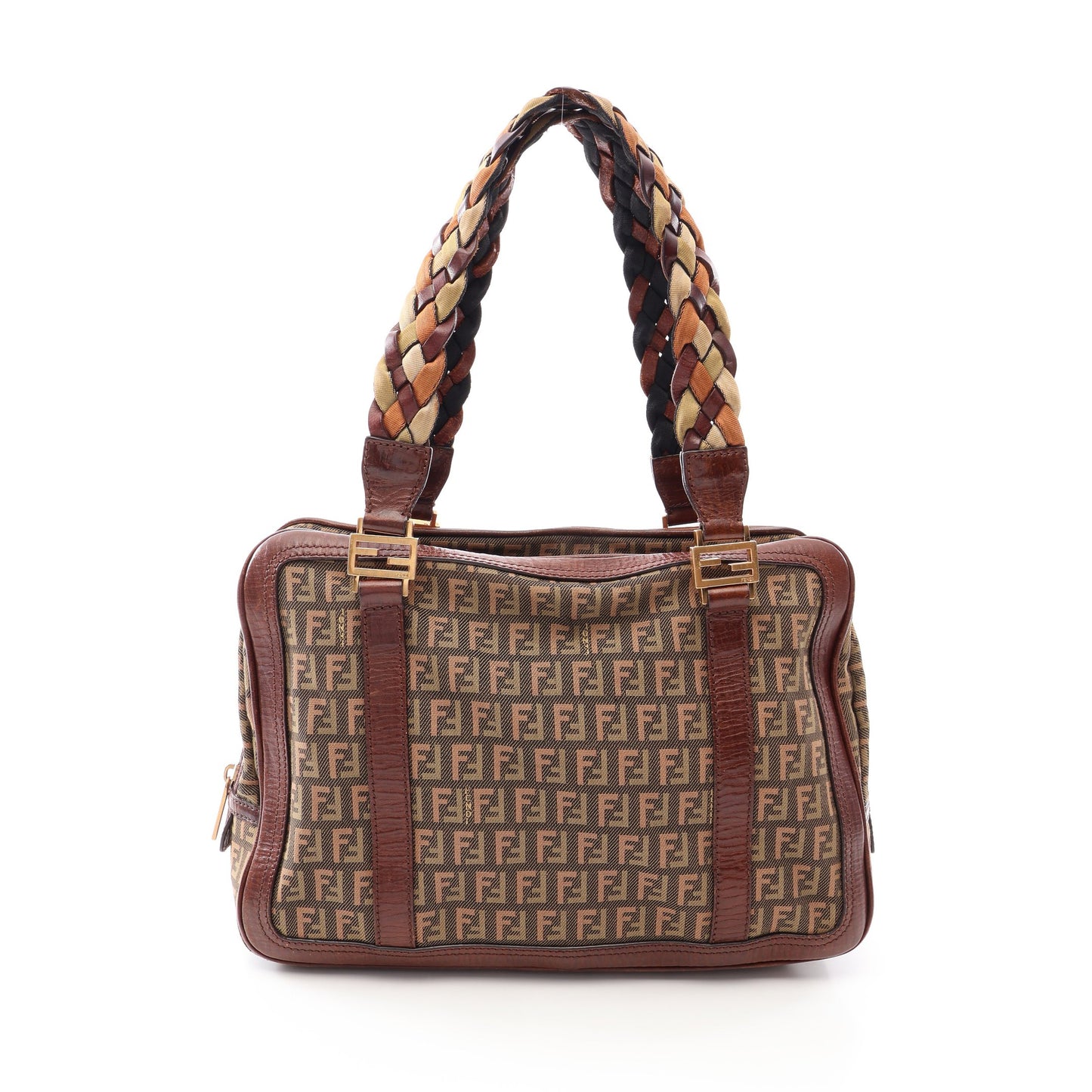 ズッキーノ ハンドバッグ キャンバス レザー カーキグリーン ブラウン フェンディ バッグ FENDI