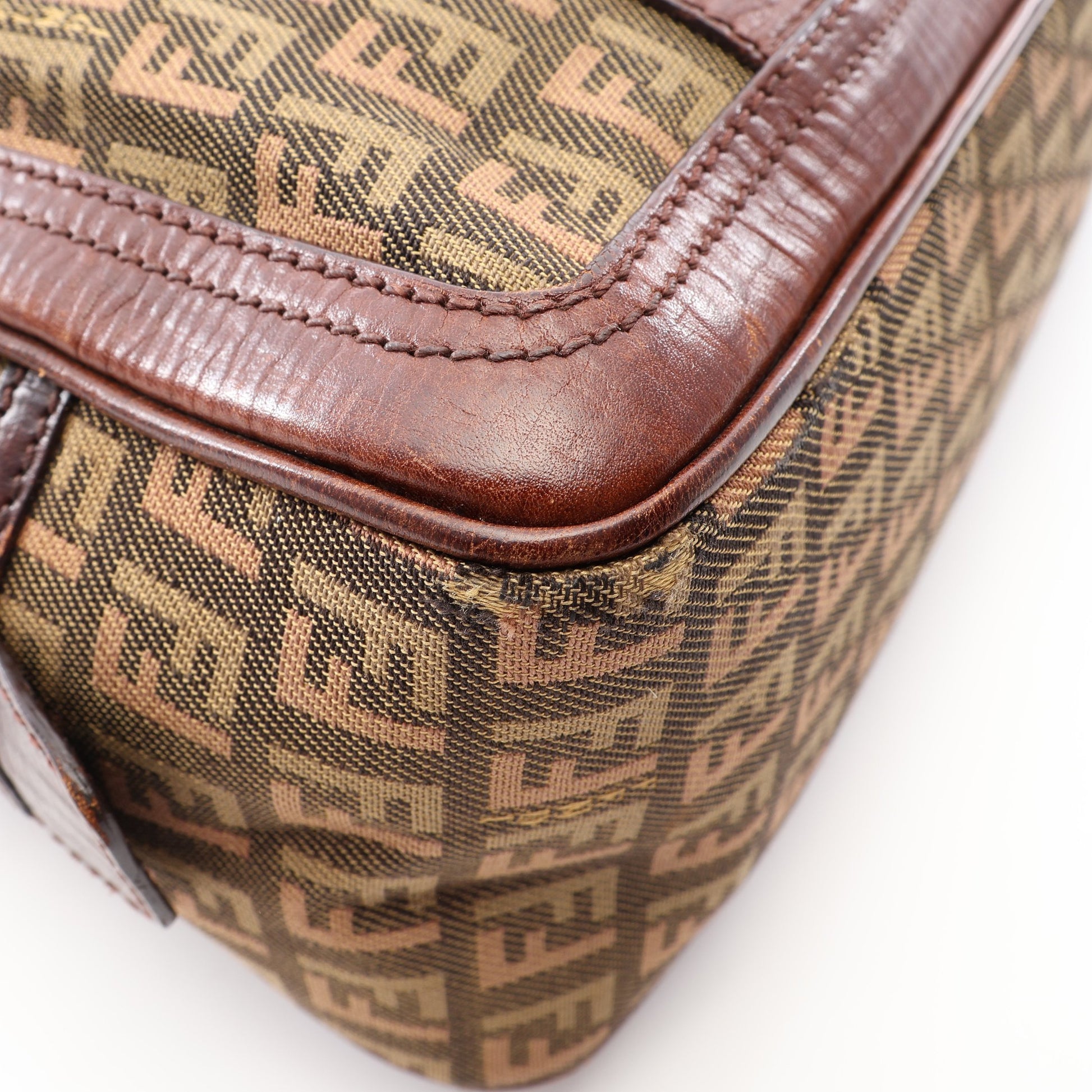 ズッキーノ ハンドバッグ キャンバス レザー カーキグリーン ブラウン フェンディ バッグ FENDI
