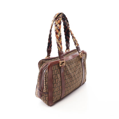 ズッキーノ ハンドバッグ キャンバス レザー カーキグリーン ブラウン フェンディ バッグ FENDI
