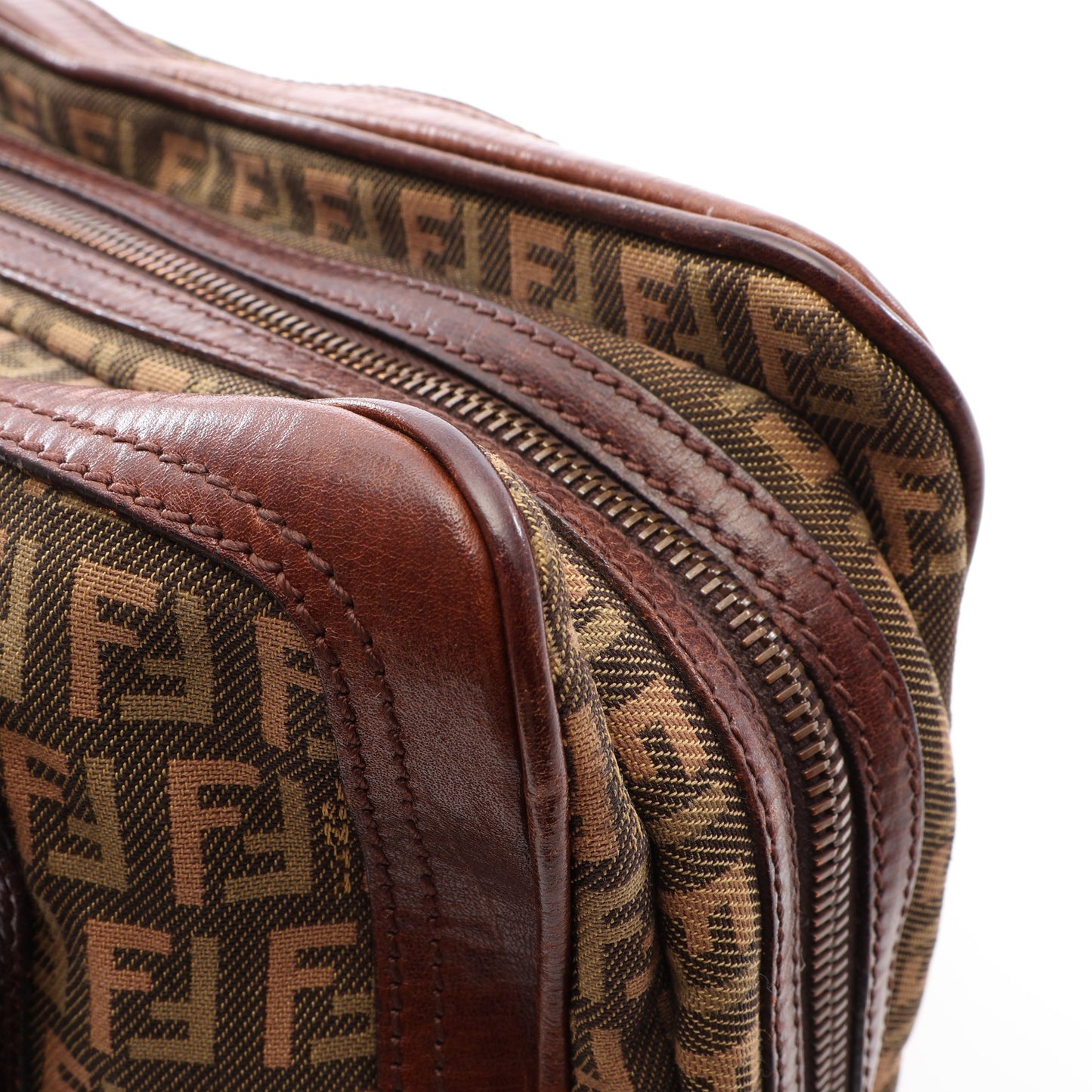 ズッキーノ ハンドバッグ キャンバス レザー カーキグリーン ブラウン フェンディ バッグ FENDI