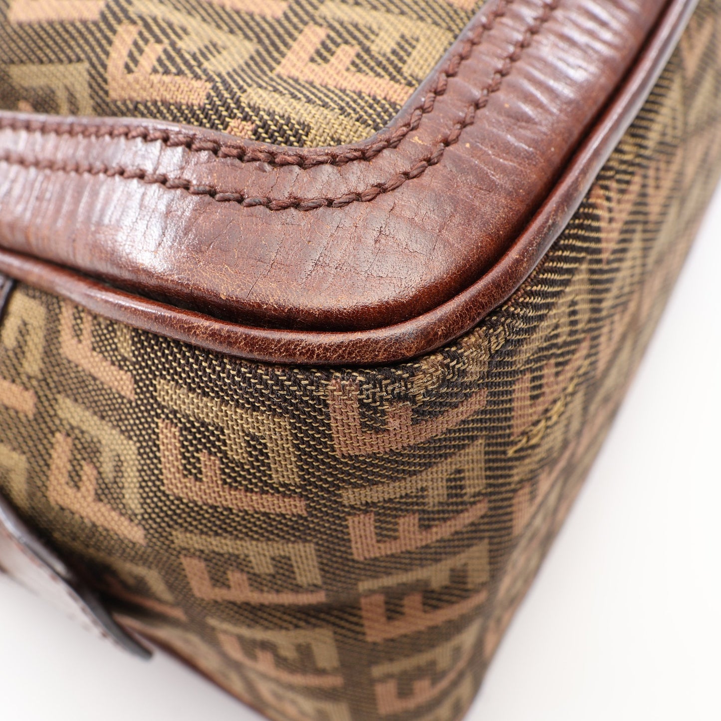 ズッキーノ ハンドバッグ キャンバス レザー カーキグリーン ブラウン フェンディ バッグ FENDI